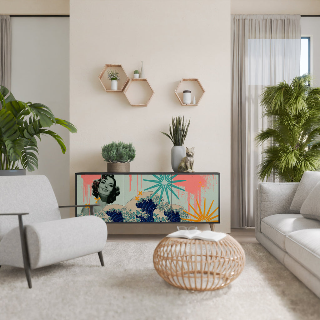 KANAGAWA BEAUTY Sideboard mit 3 Türen in Schwarz