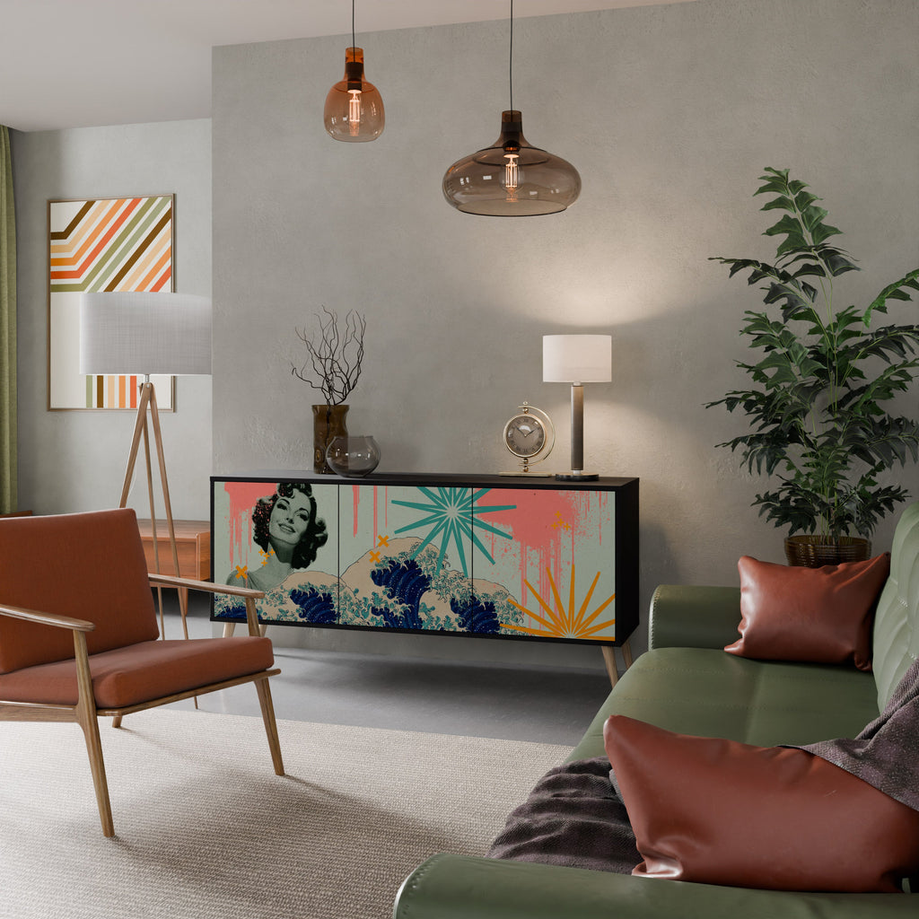 KANAGAWA BEAUTY Sideboard mit 3 Türen in Schwarz