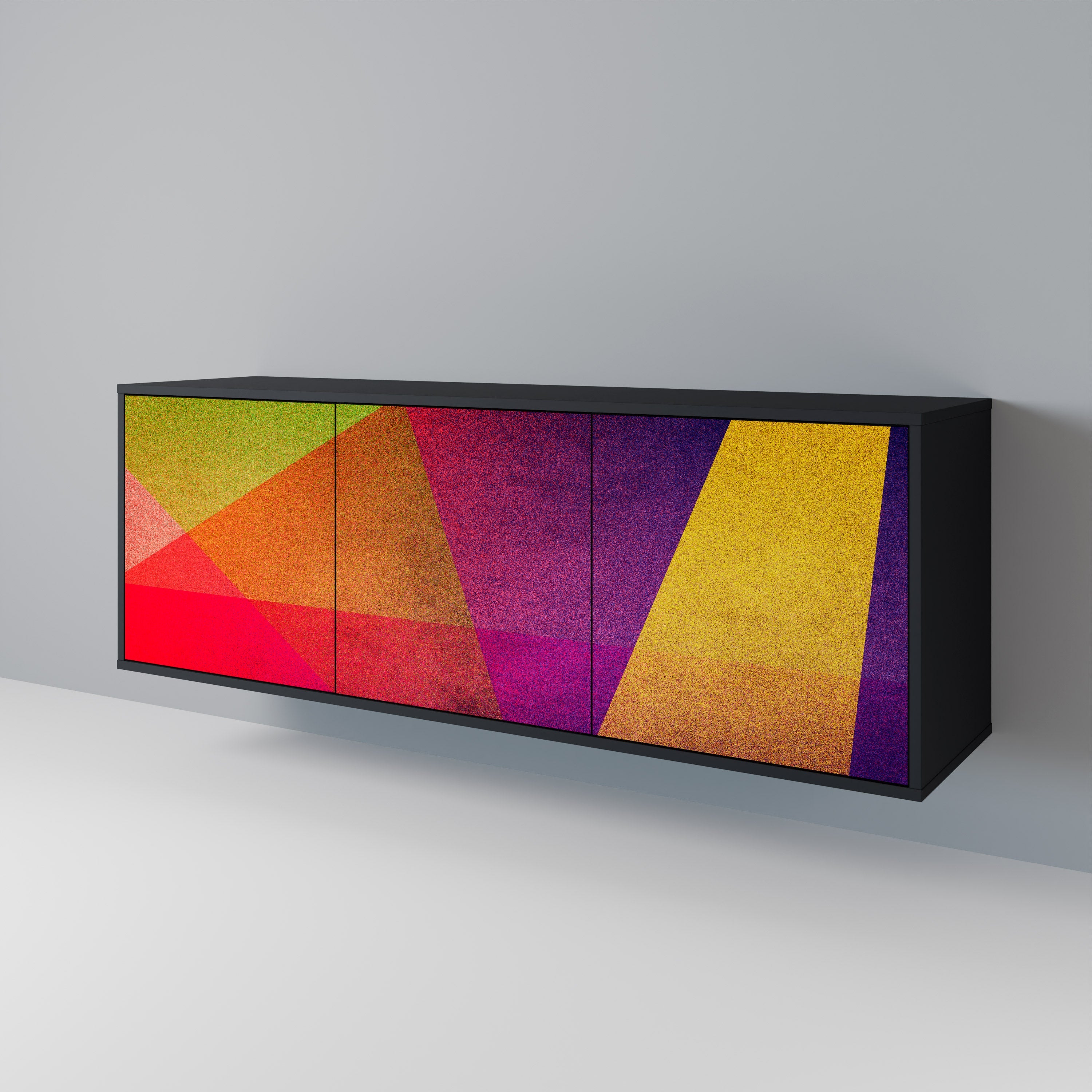 VIVID GEOMETRY 3-Door Sideboard in Black Finish