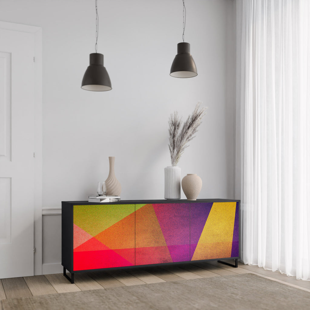 VIVID GEOMETRY 3-Door Sideboard in Black Finish