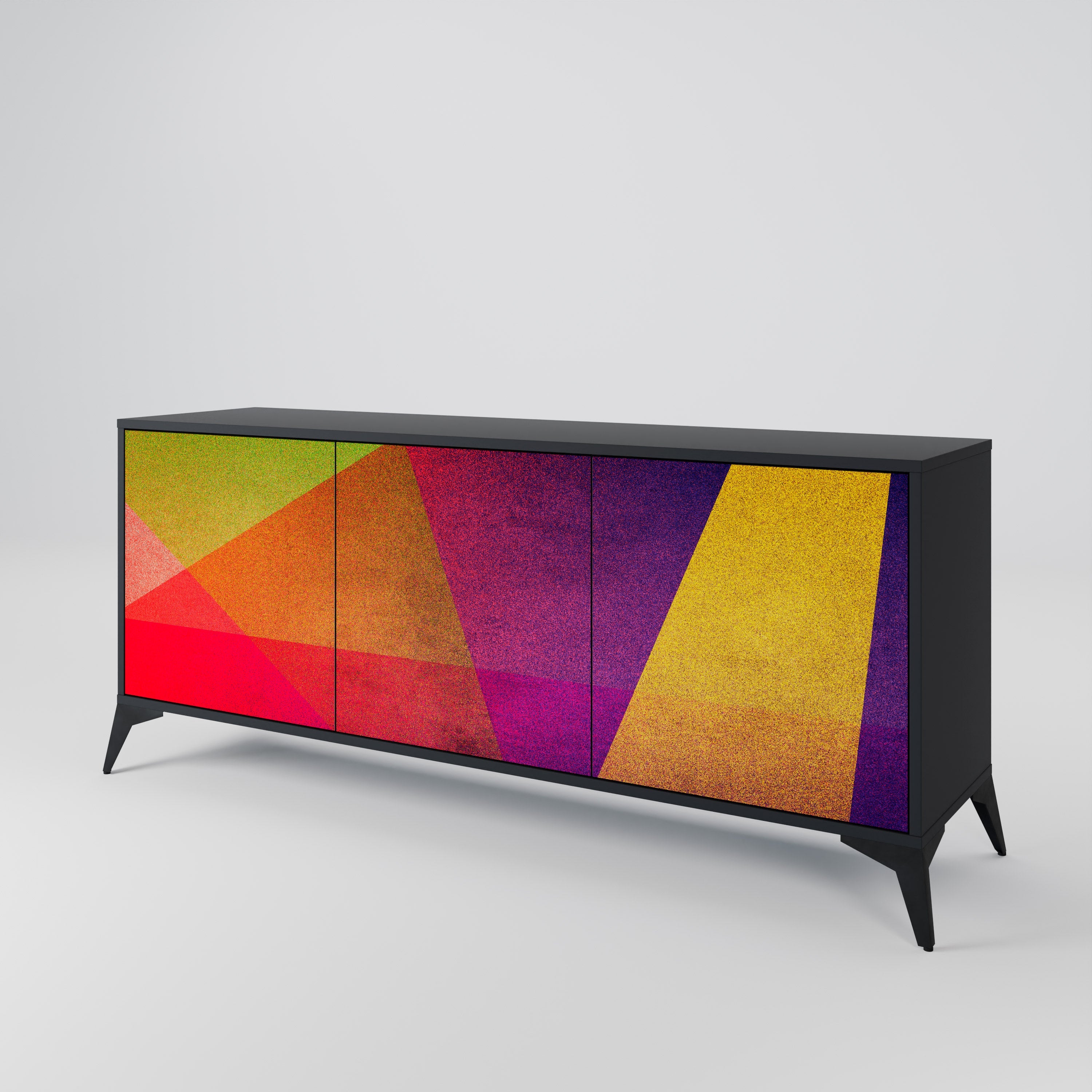 VIVID GEOMETRY 3-Door Sideboard in Black Finish