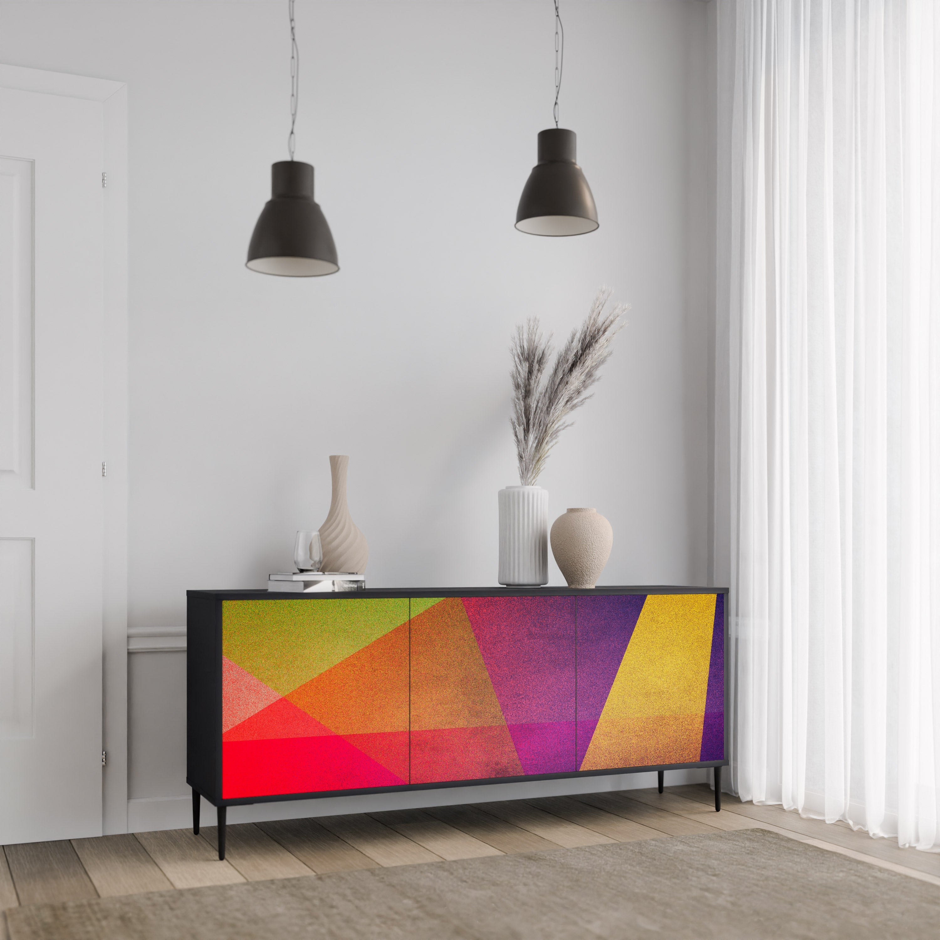 VIVID GEOMETRY Sideboard mit 3 Türen in Schwarz