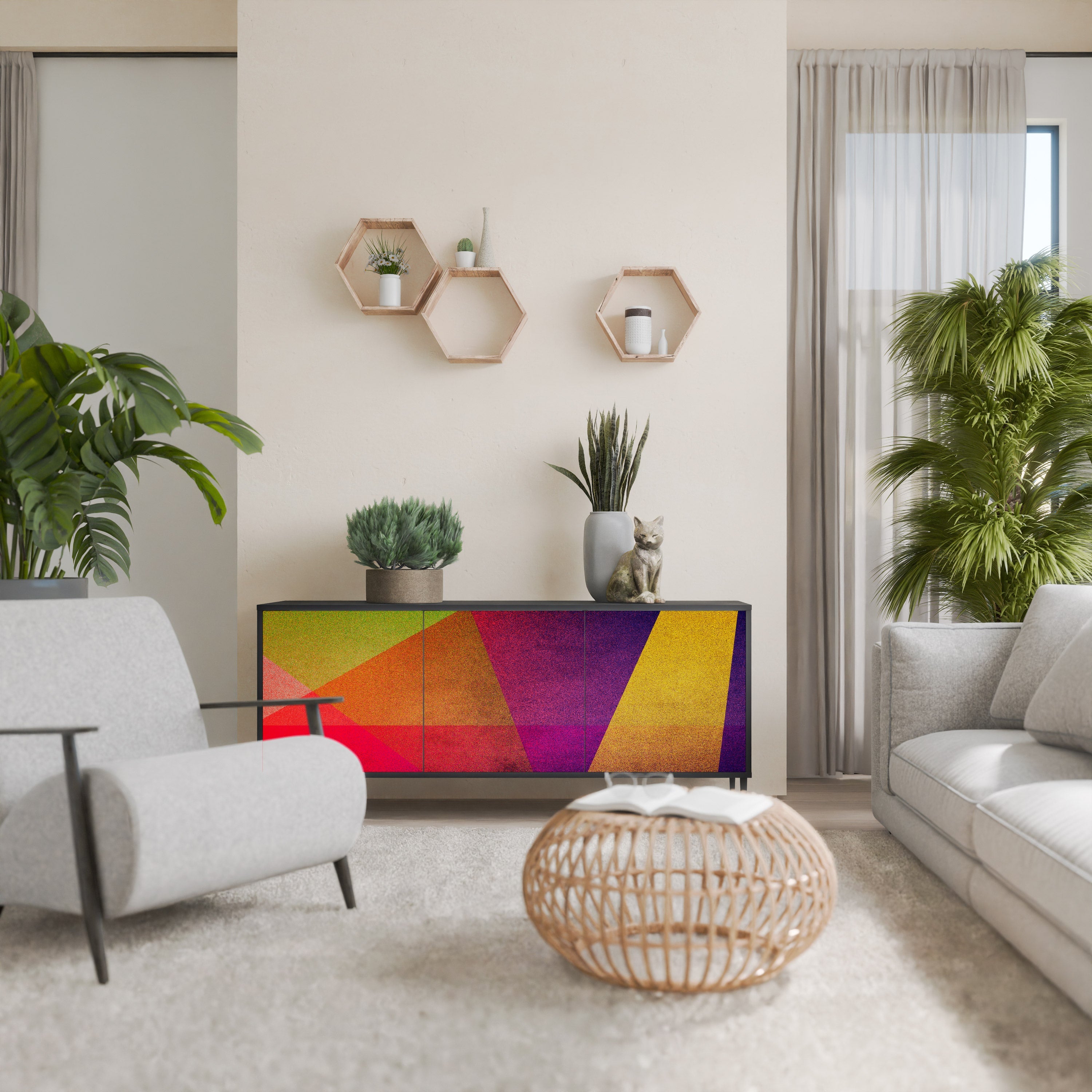 VIVID GEOMETRY Sideboard mit 3 Türen in Schwarz