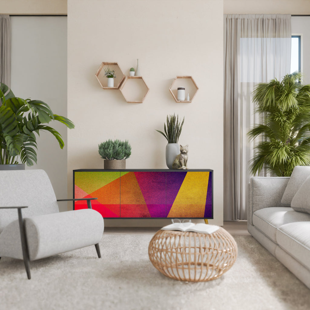 VIVID GEOMETRY 3-Door Sideboard in Black Finish