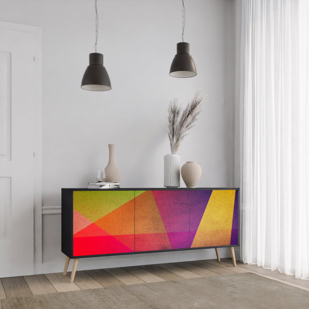 VIVID GEOMETRY 3-Door Sideboard in Black Finish