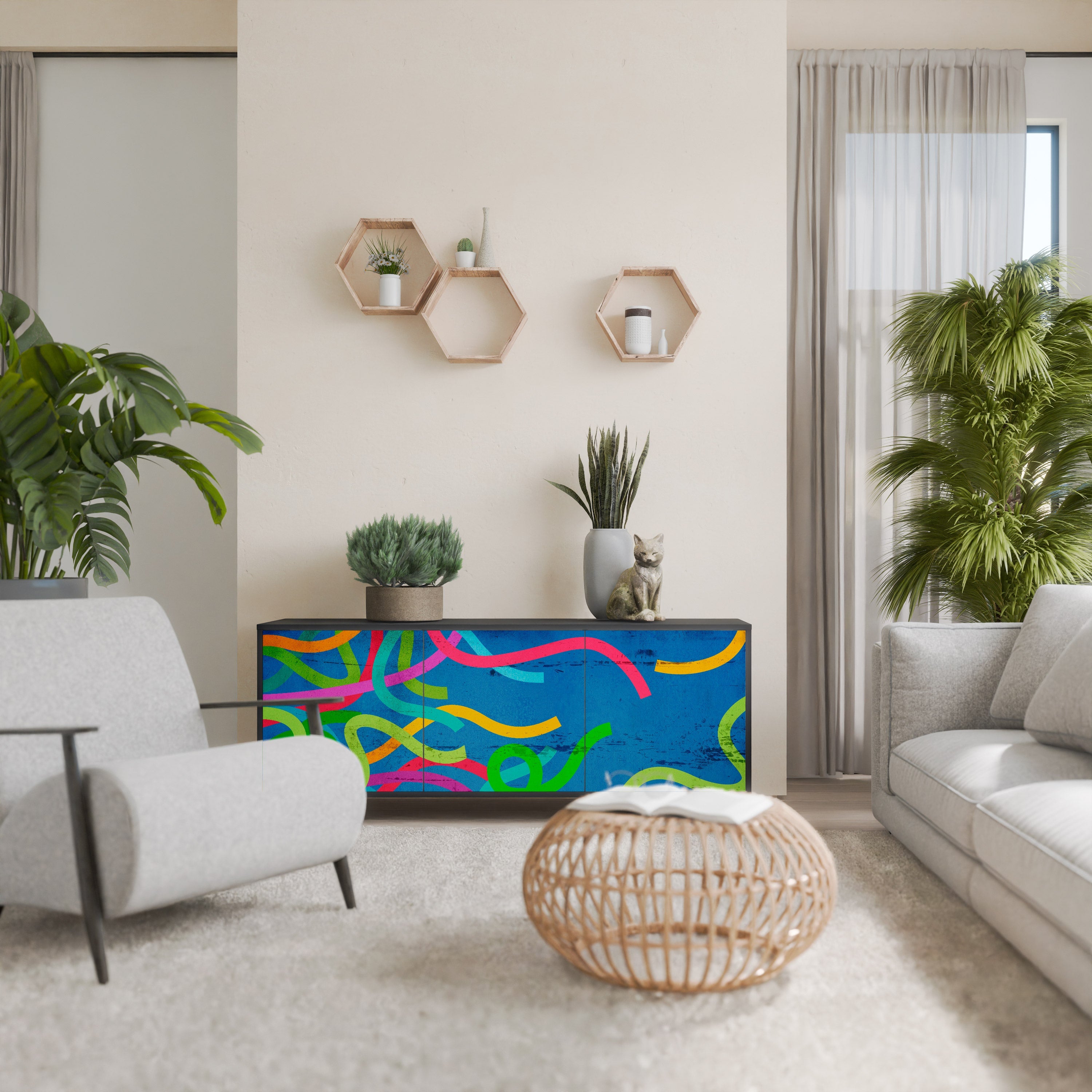 STREAMER TANGLE Sideboard mit 3 Türen in Schwarz