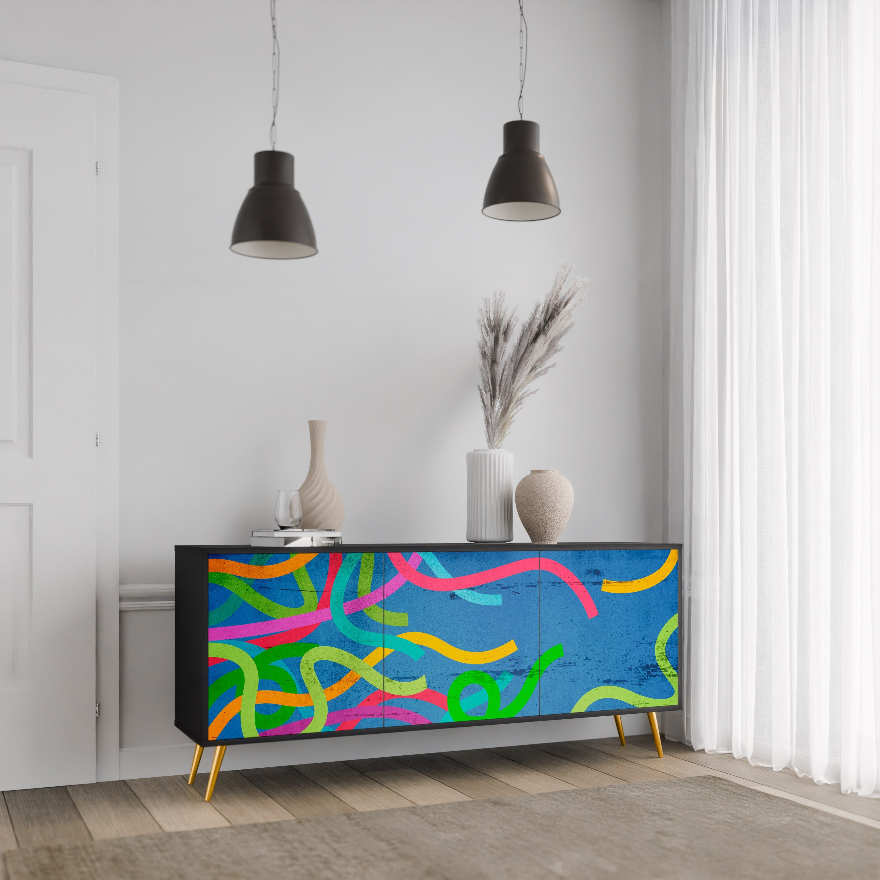 STREAMER TANGLE Sideboard mit 3 Türen in Schwarz