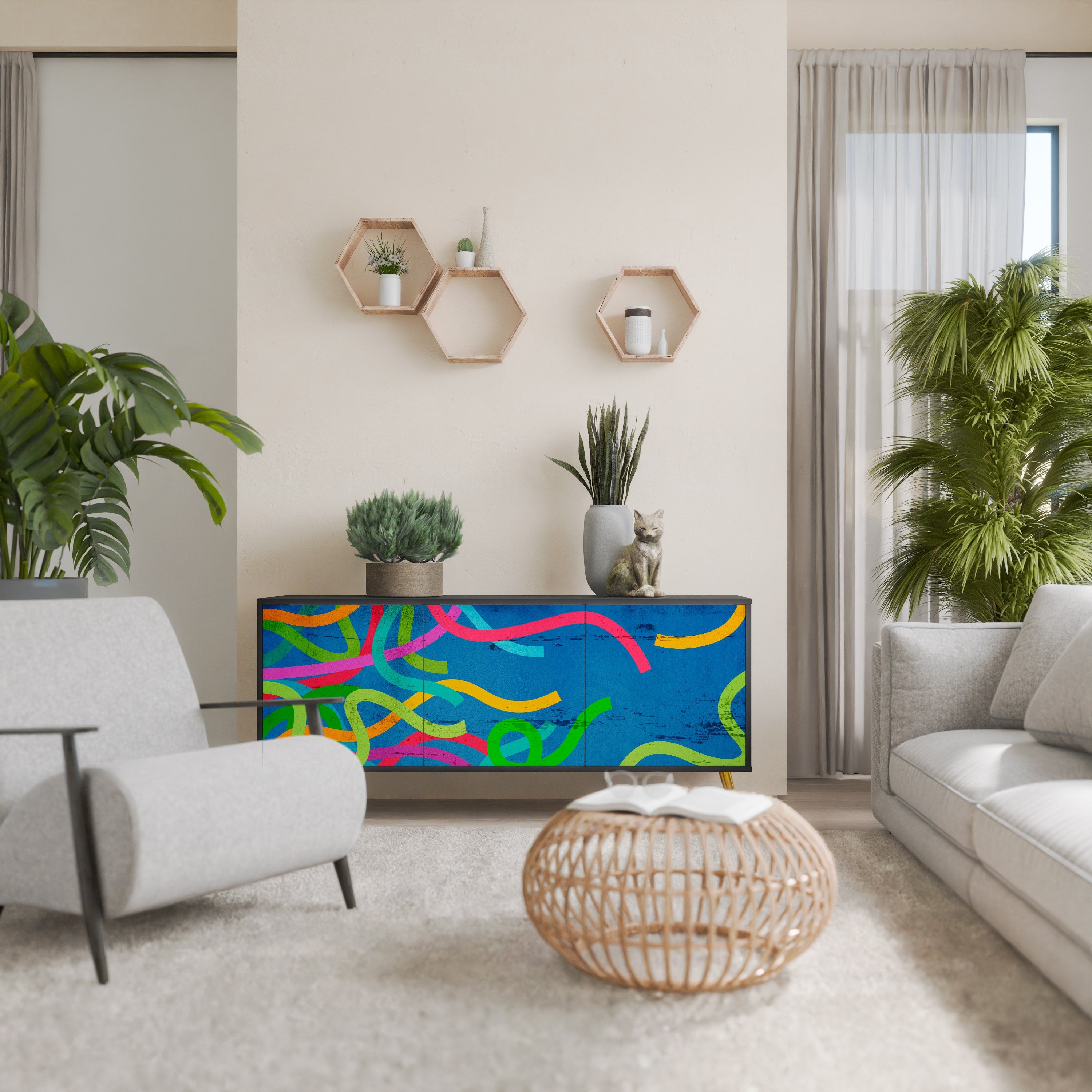 STREAMER TANGLE Sideboard mit 3 Türen in Schwarz