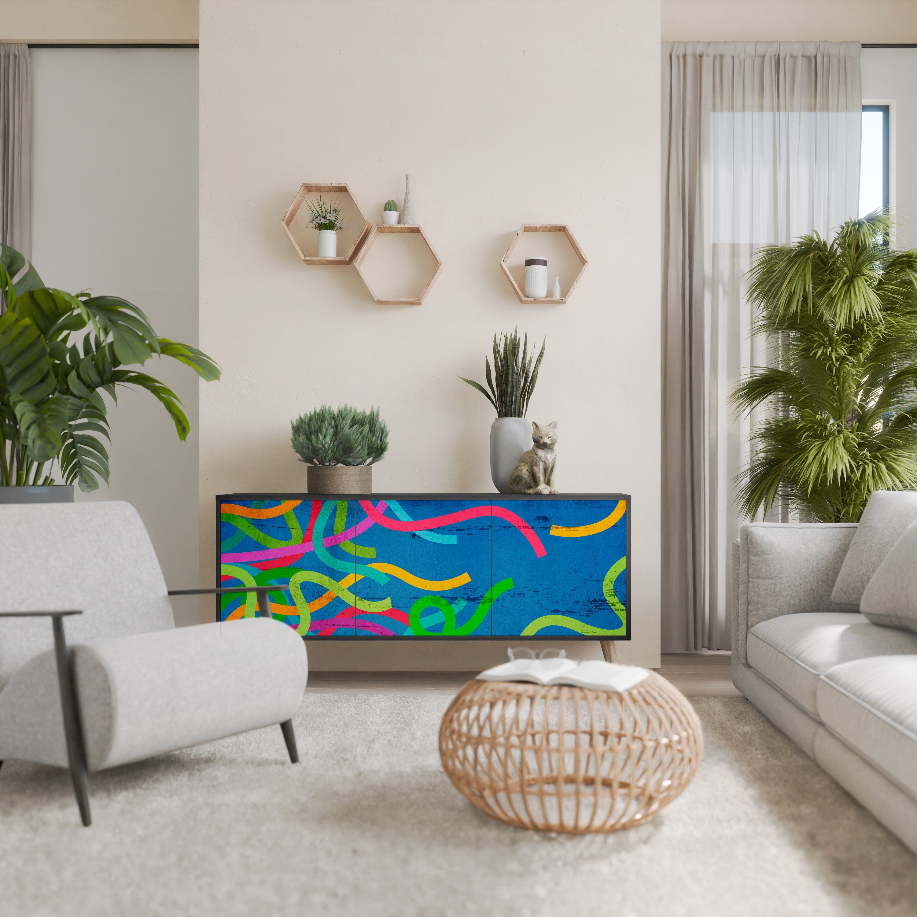 STREAMER TANGLE Sideboard mit 3 Türen in Schwarz