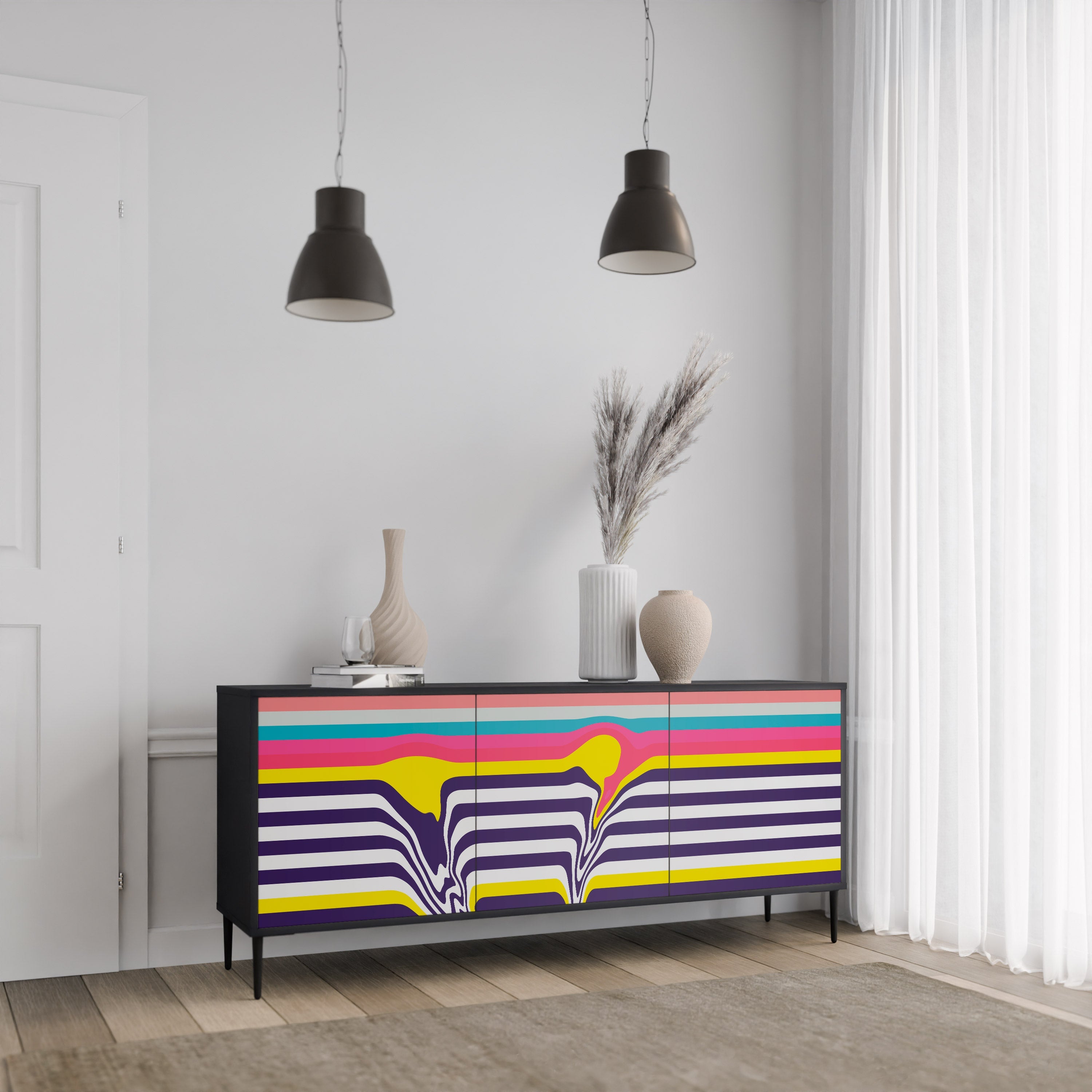 TONE COLLAPSE Sideboard mit 3 Türen in Schwarz