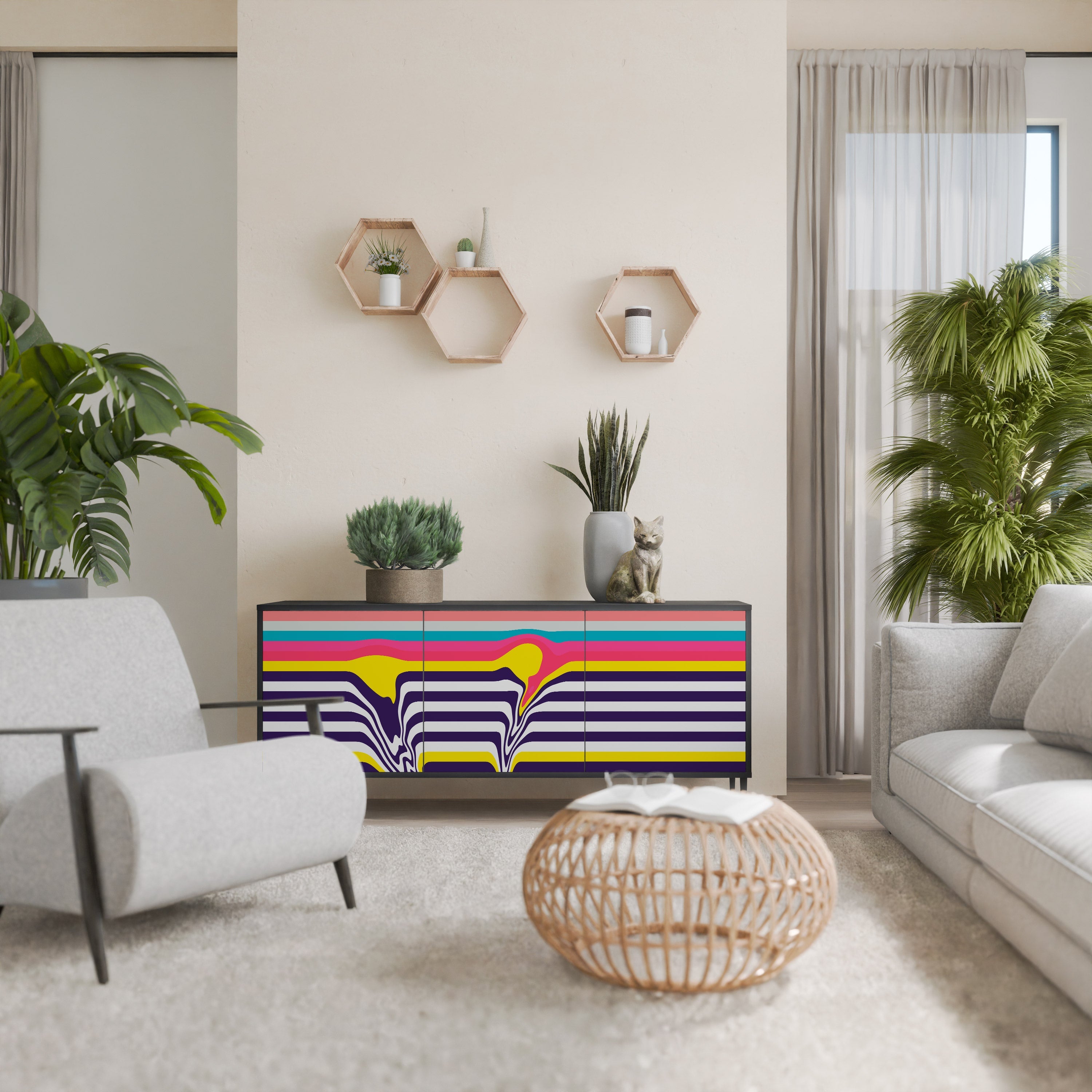 TONE COLLAPSE Sideboard mit 3 Türen in Schwarz