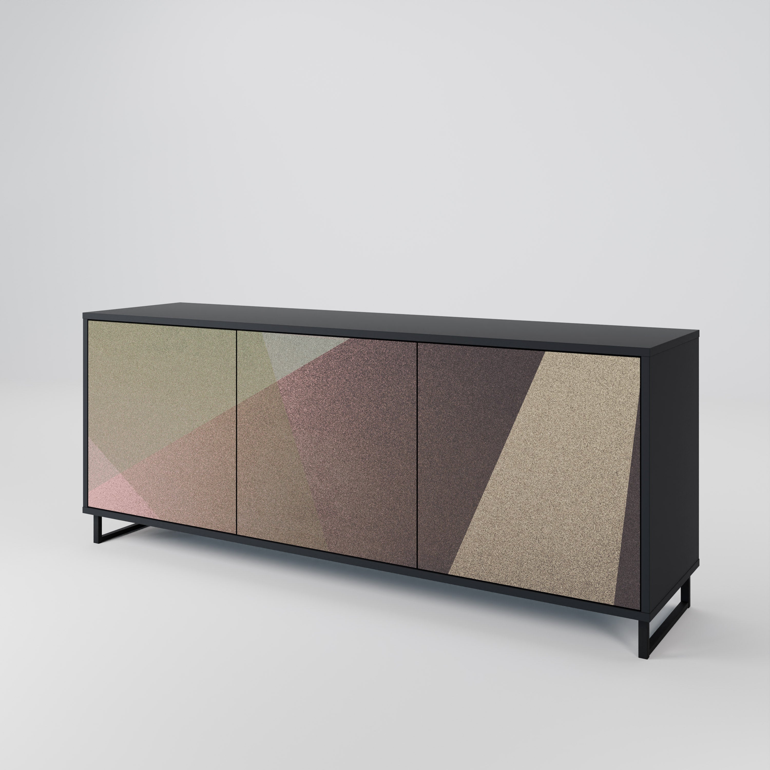 BEIGE GEOMETRY 3-Door Sideboard in Black Finish
