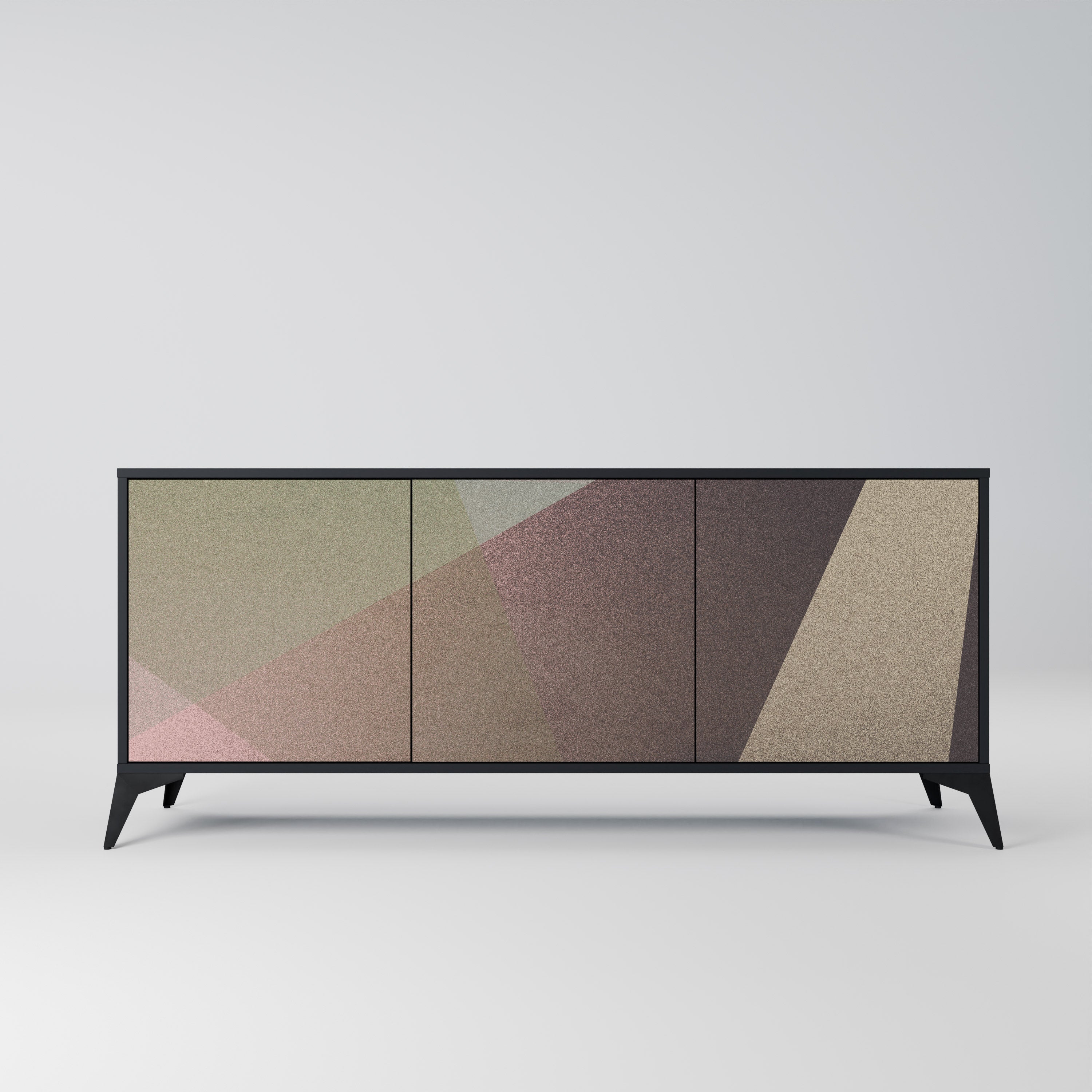 BEIGE GEOMETRY Sideboard mit 3 Türen in Schwarz