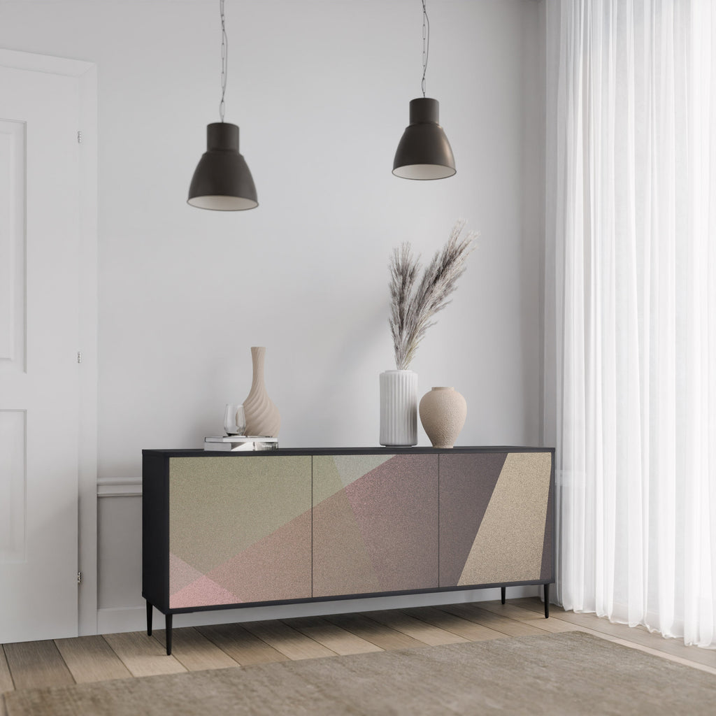BEIGE GEOMETRY 3-Door Sideboard in Black Finish