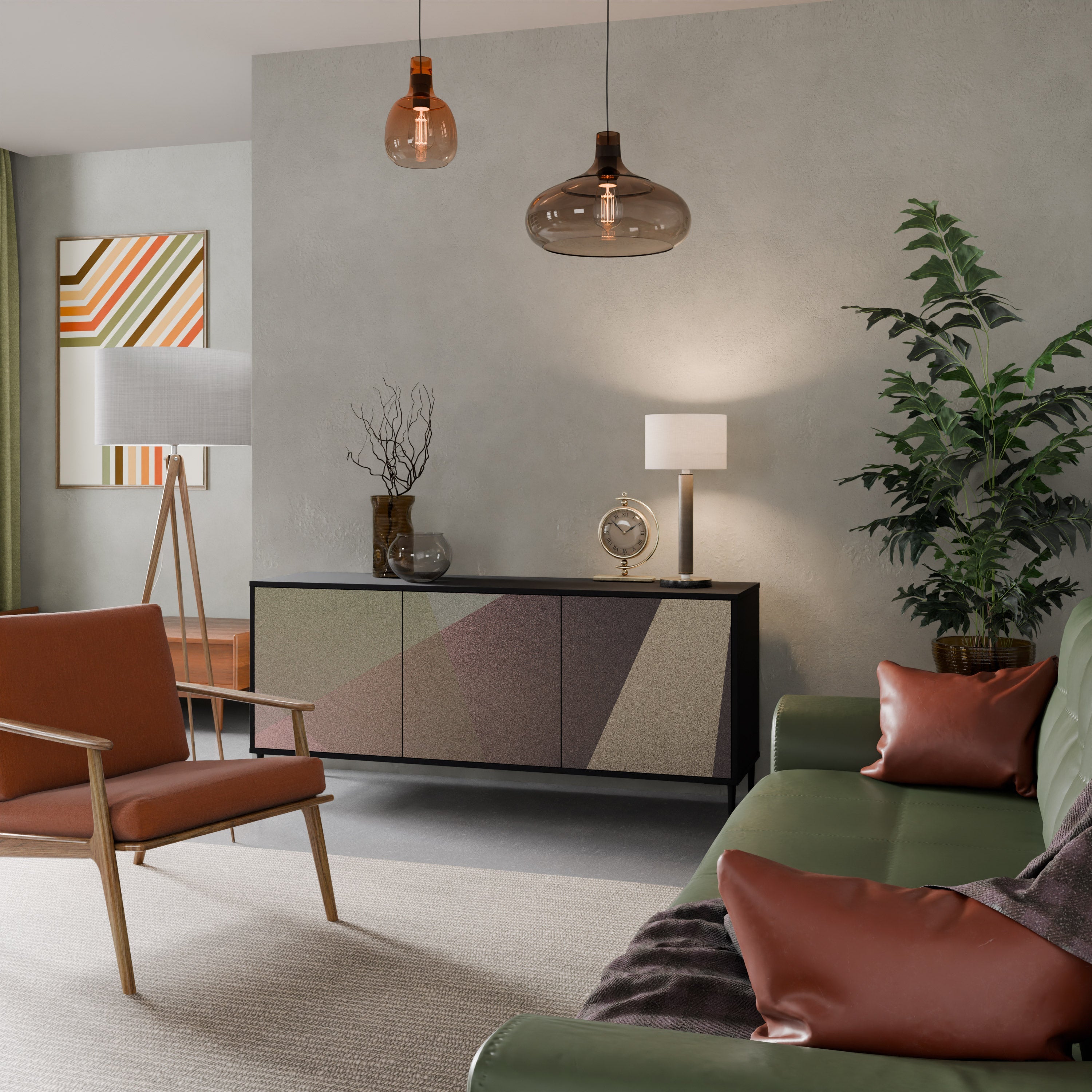 BEIGE GEOMETRY Sideboard mit 3 Türen in Schwarz