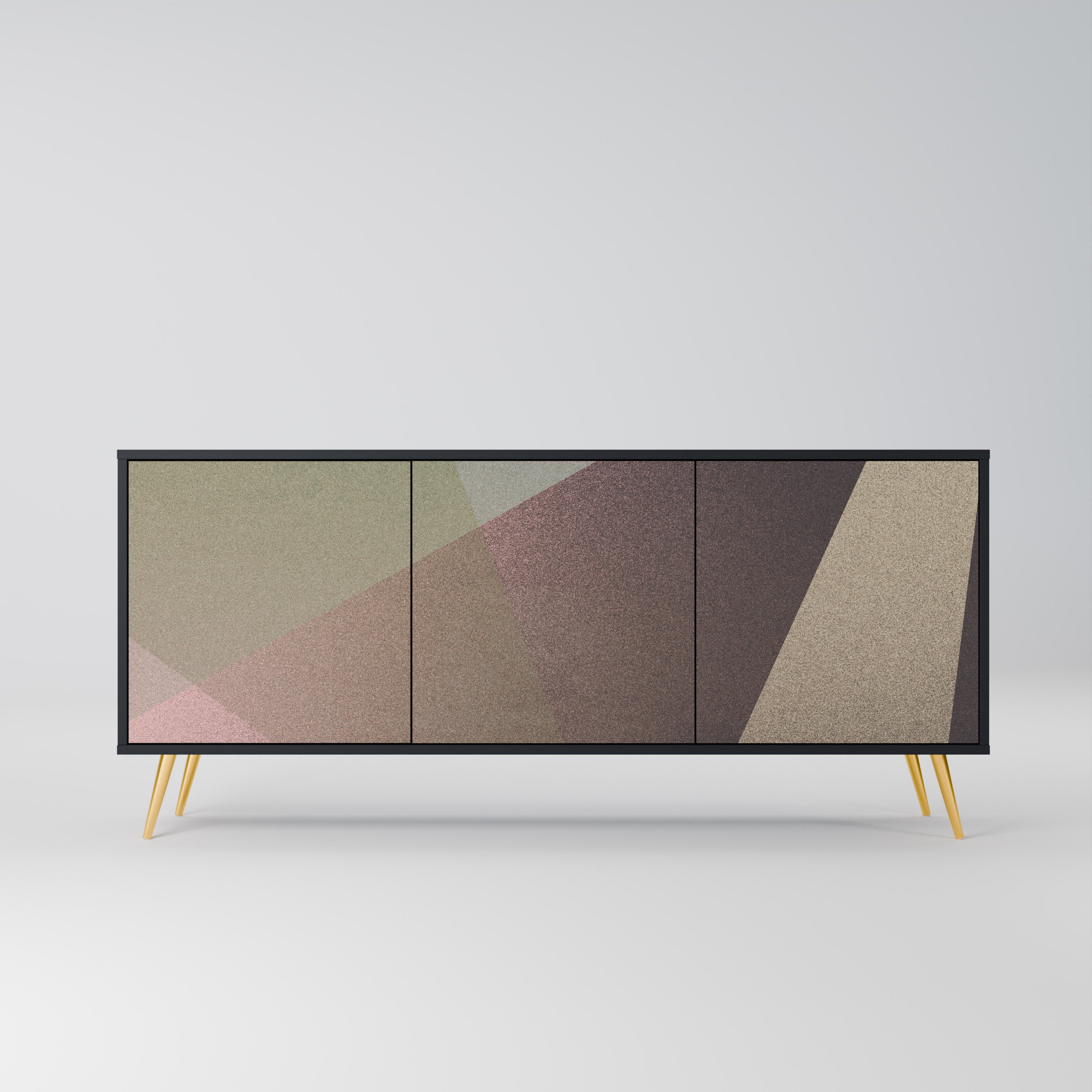 BEIGE GEOMETRY Sideboard mit 3 Türen in Schwarz