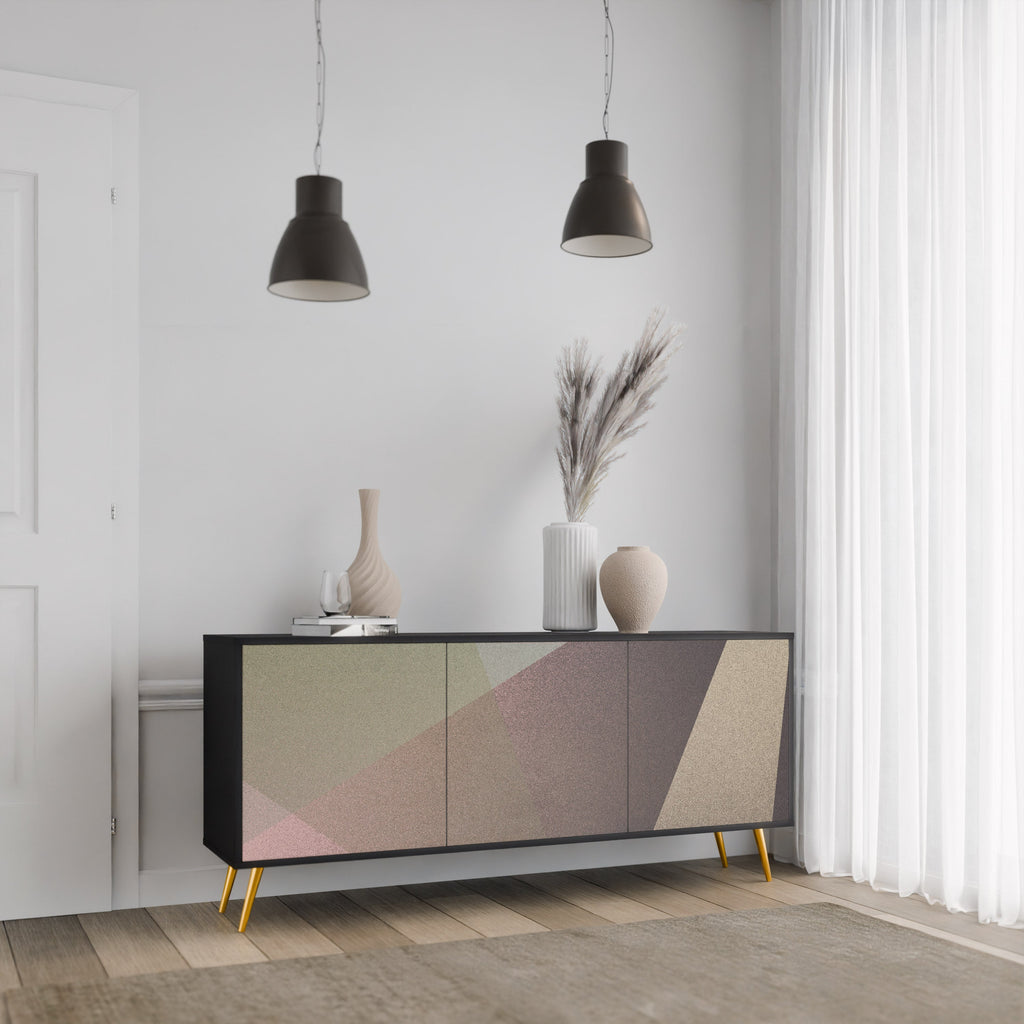 BEIGE GEOMETRY 3-Door Sideboard in Black Finish