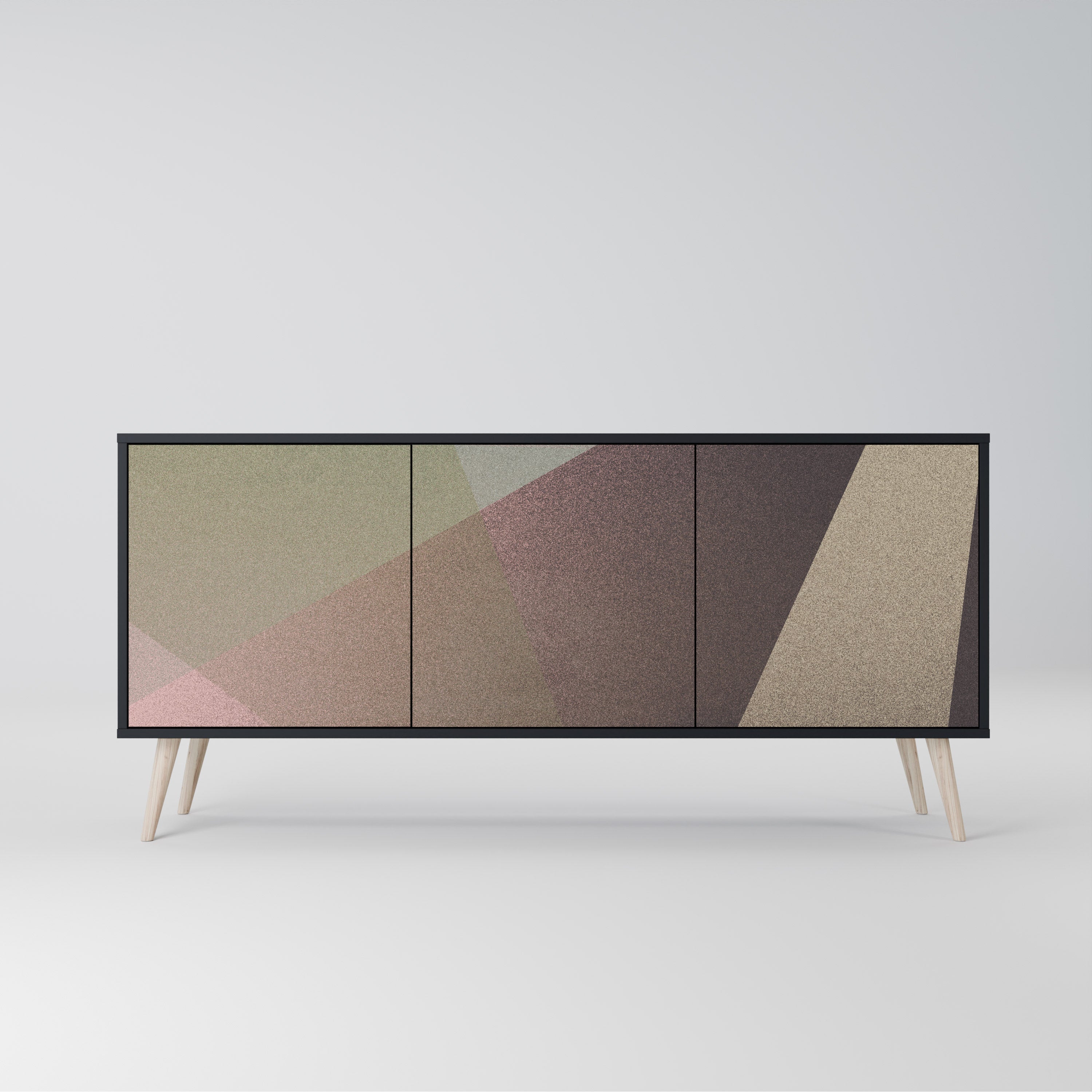 BEIGE GEOMETRY Sideboard mit 3 Türen in Schwarz