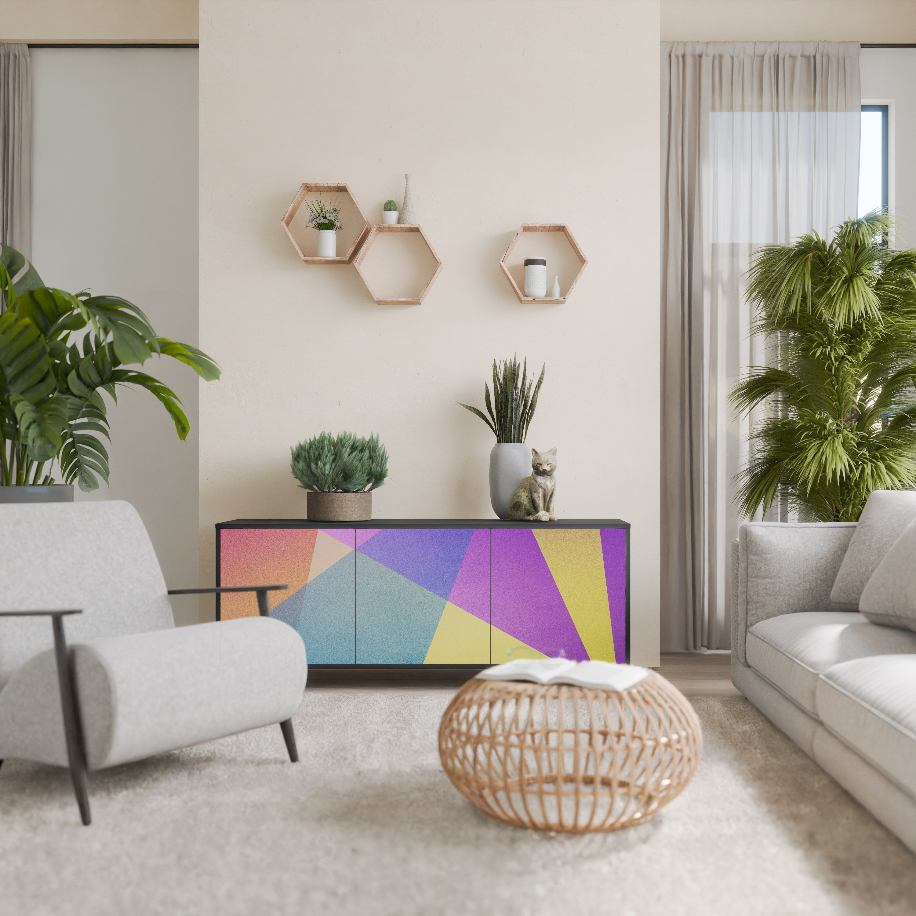 BRIGHT GEOMETRY Sideboard mit 3 Türen in Schwarz