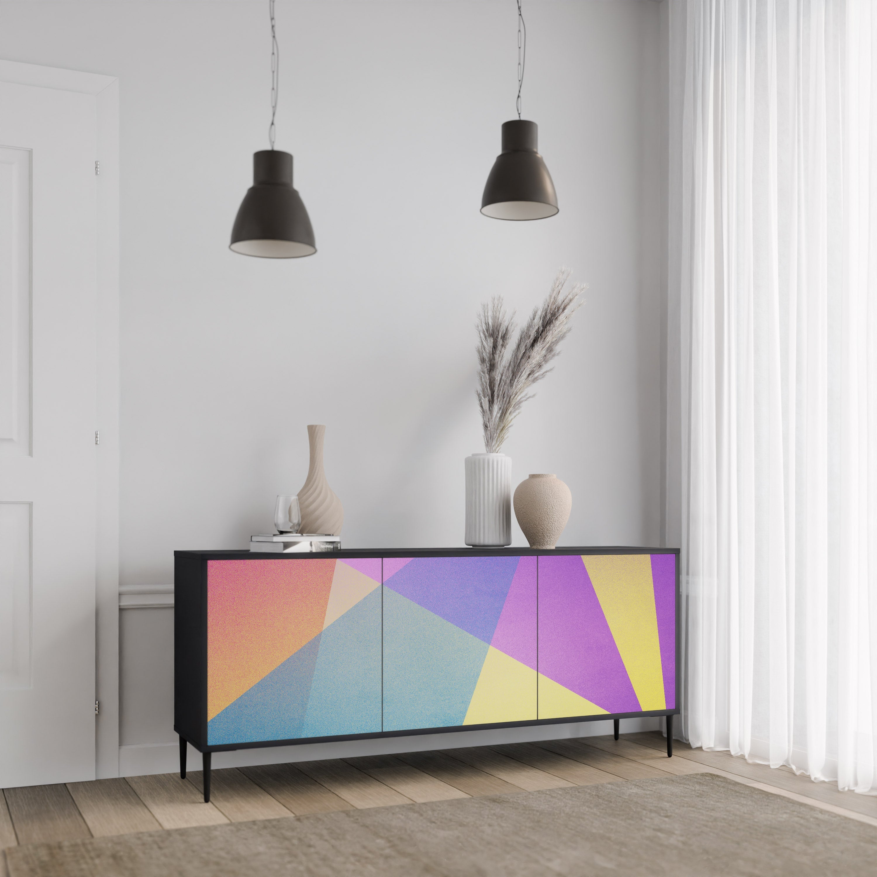 BRIGHT GEOMETRY Sideboard mit 3 Türen in Schwarz