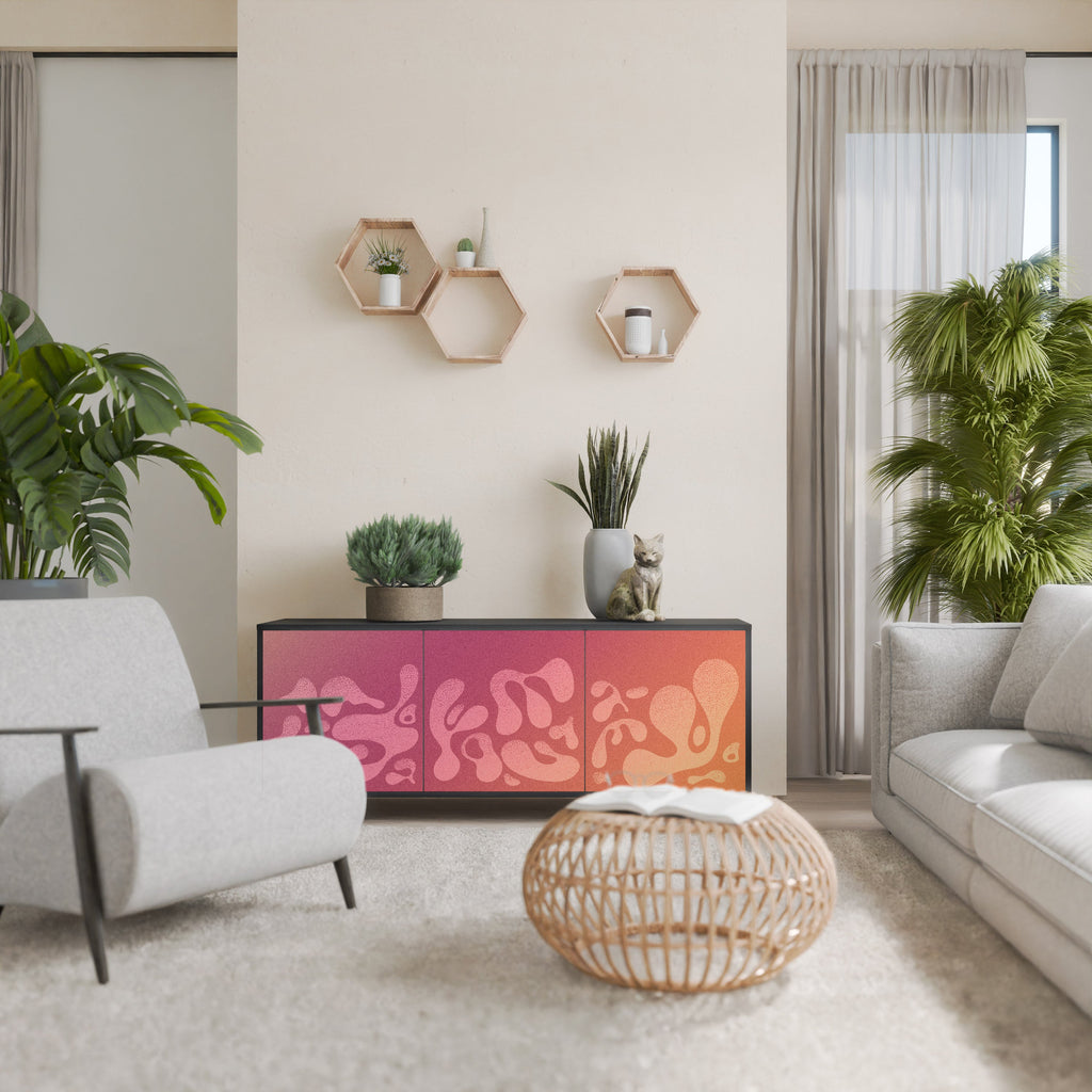 IRREGULAR PINK 3-Door Sideboard in Black Finish