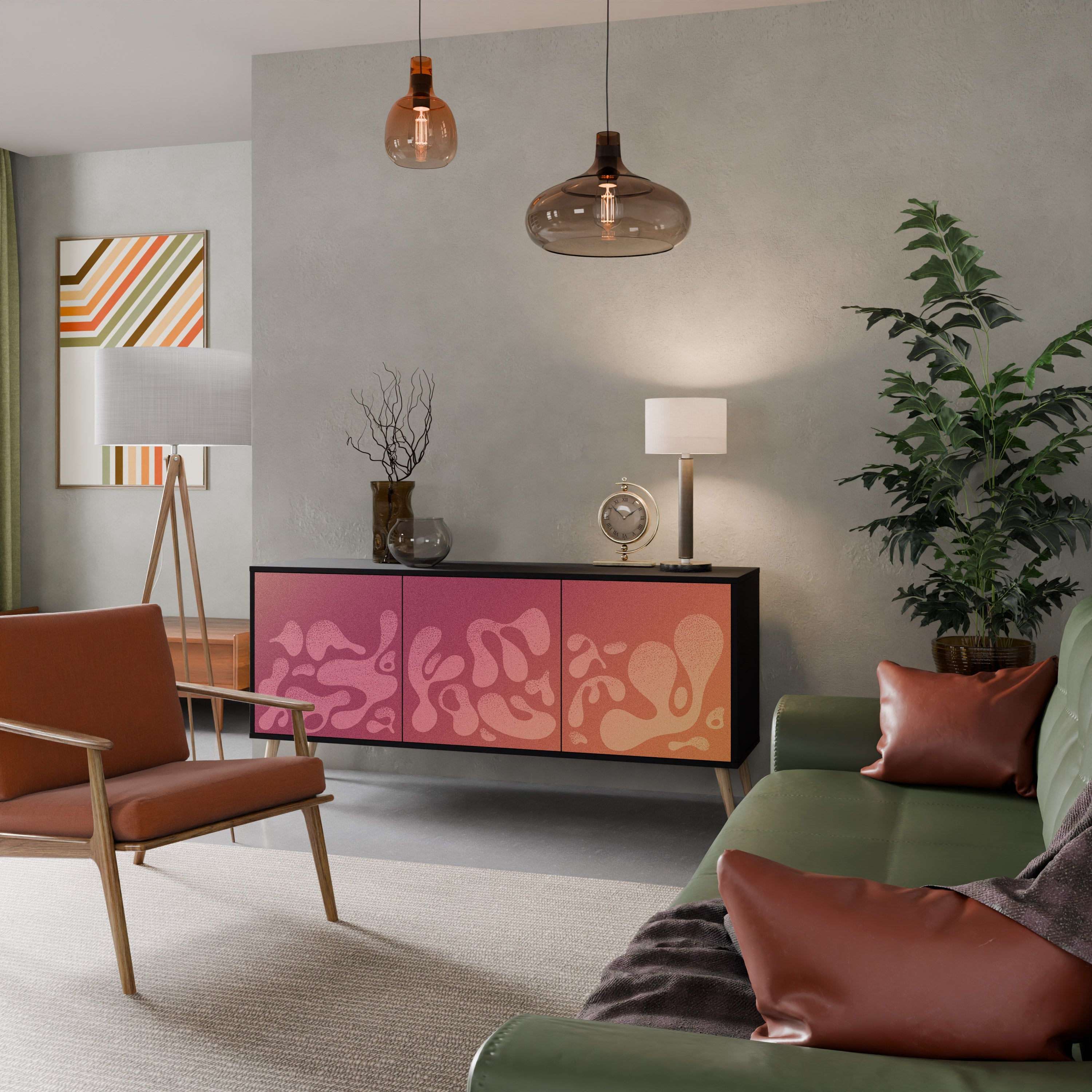 IRREGULAR PINK 3-Door Sideboard in Black Finish