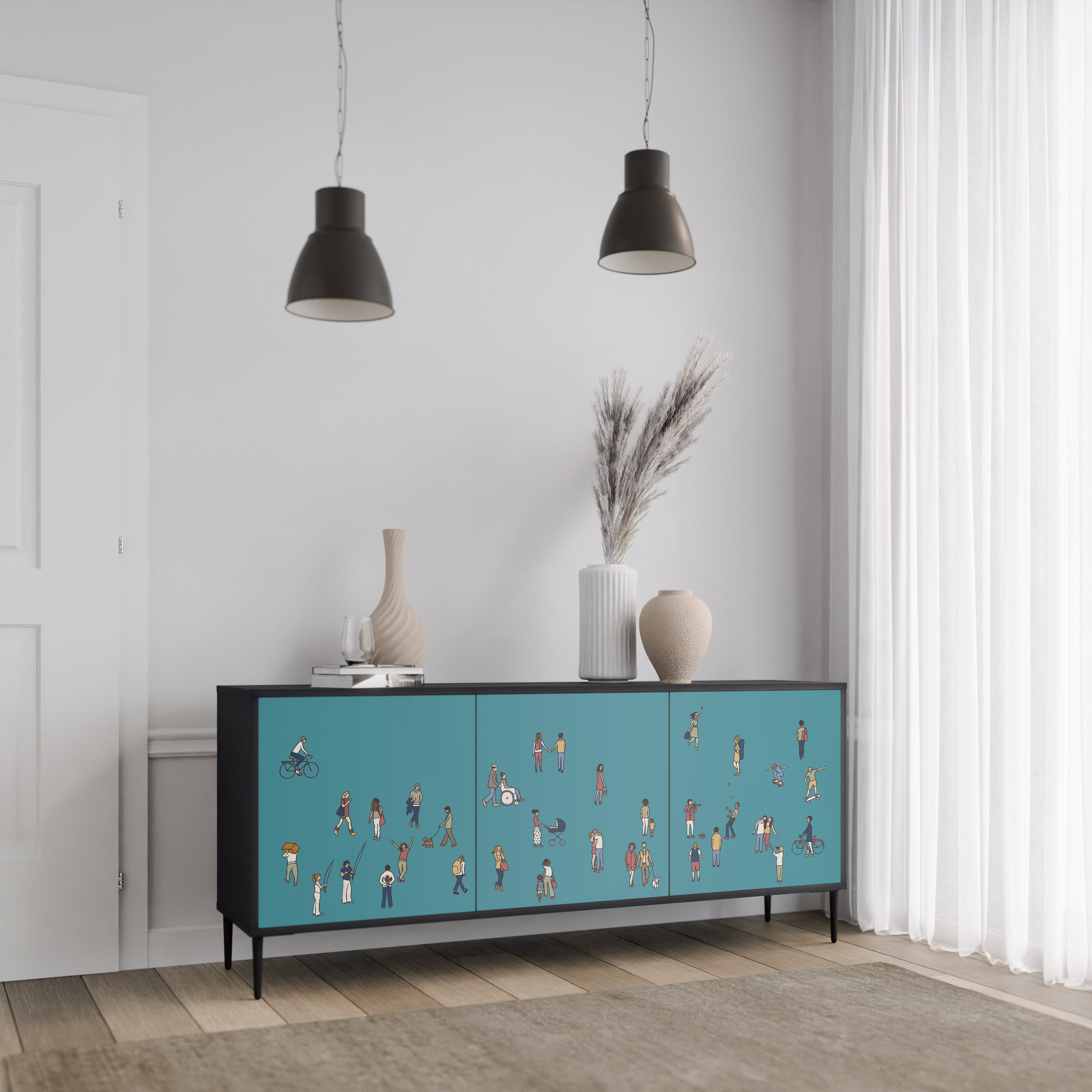 COLLECTIVE STREAM 3-Door Sideboard in Black Finish