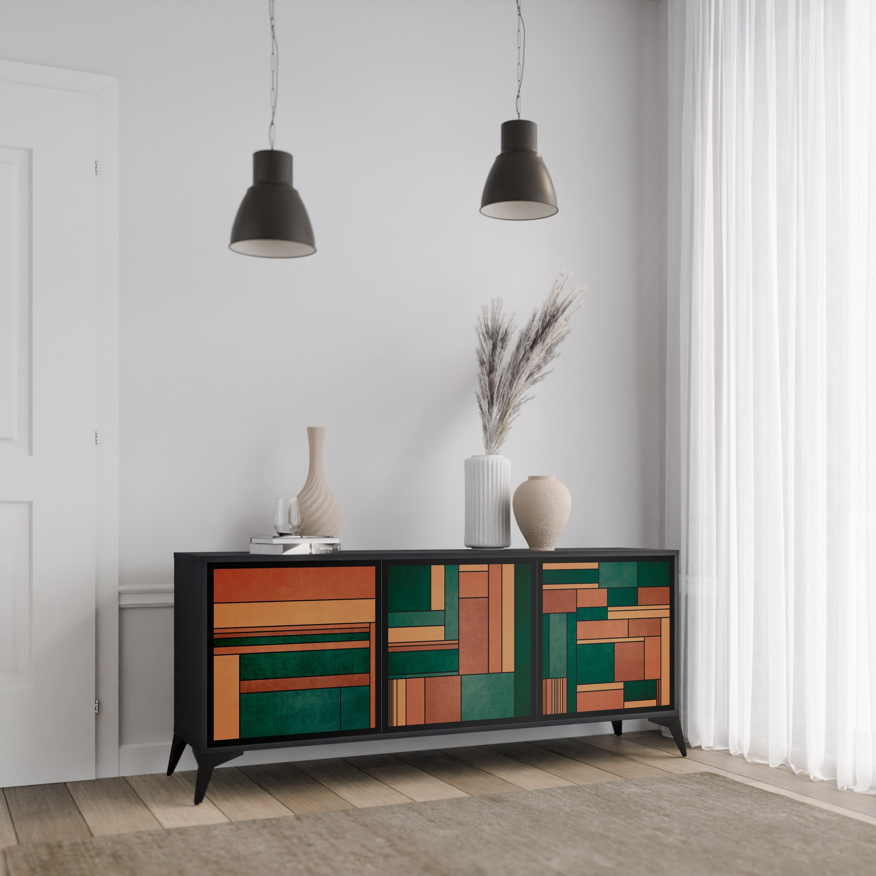 EARTHY FIGURES Sideboard mit 3 Türen in Schwarz