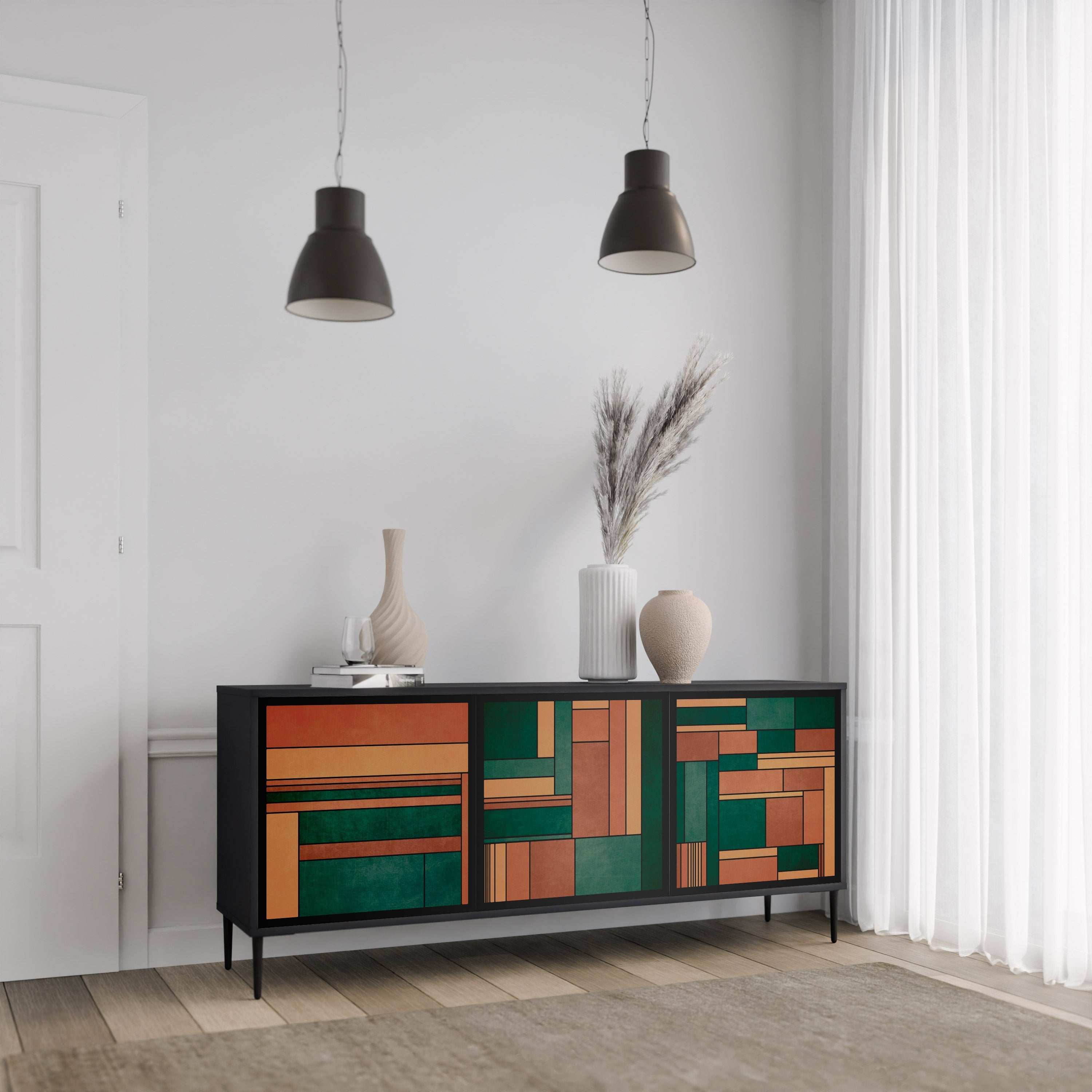EARTHY FIGURES Sideboard mit 3 Türen in Schwarz