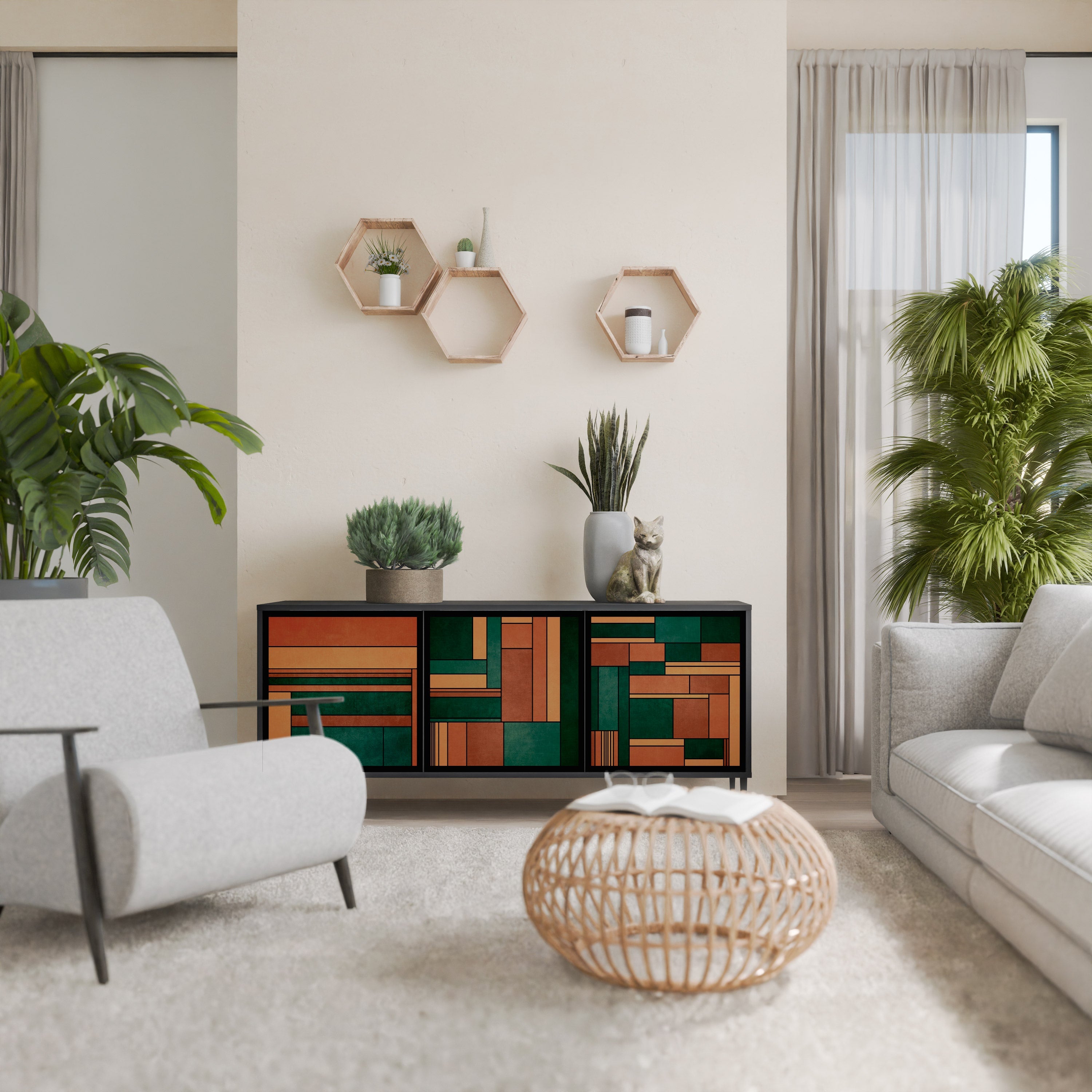 EARTHY FIGURES Sideboard mit 3 Türen in Schwarz