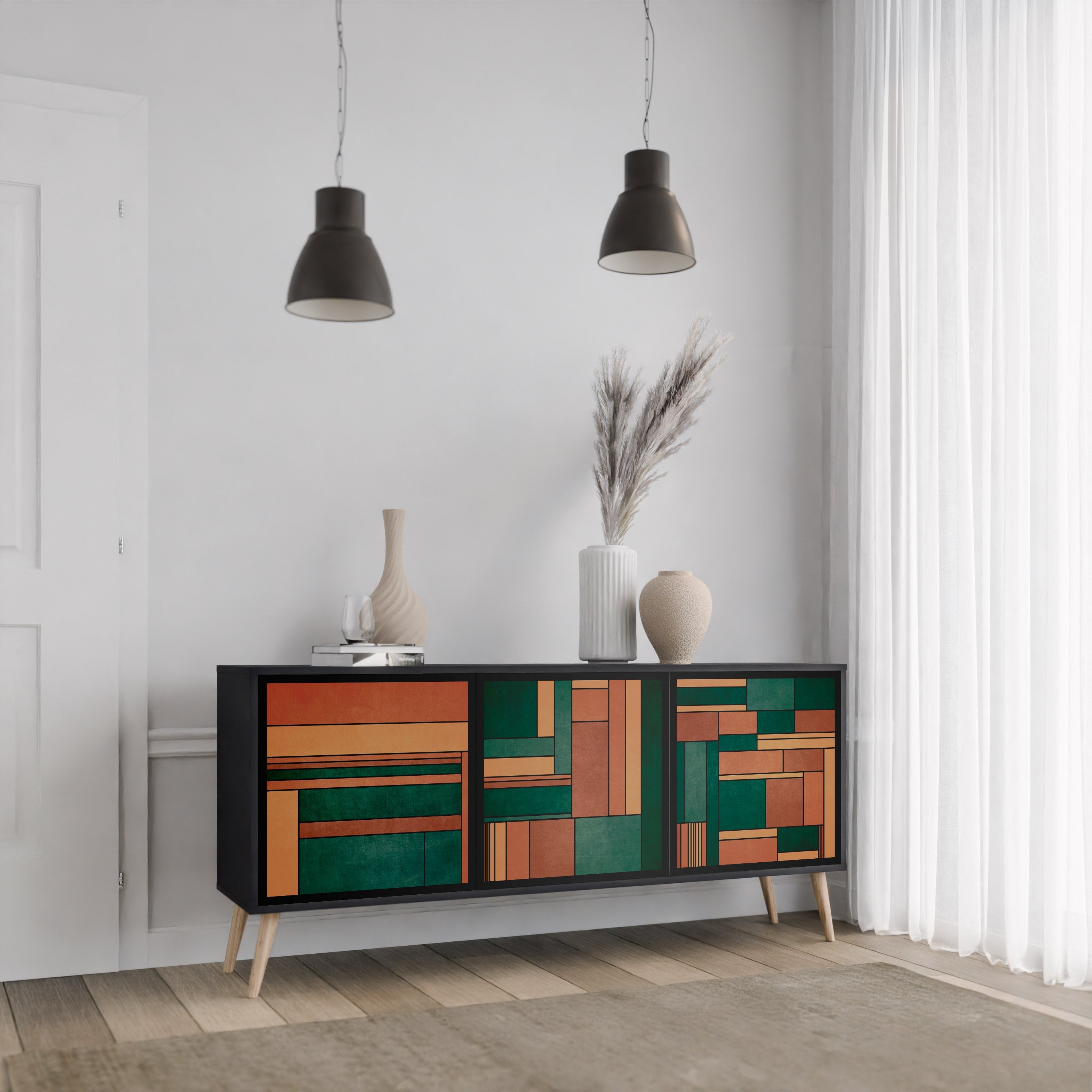 EARTHY FIGURES Sideboard mit 3 Türen in Schwarz