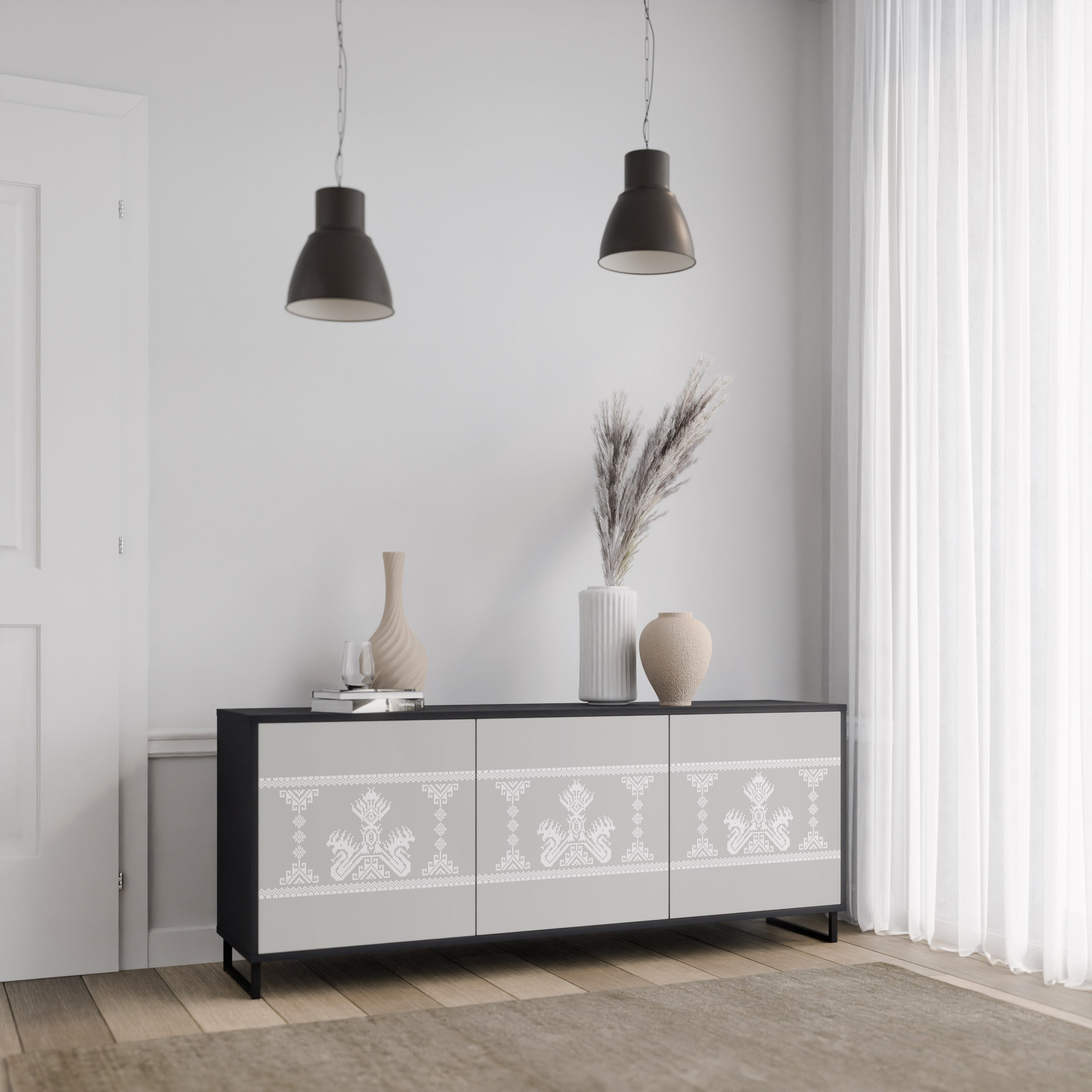 THAI GRAY 3-türiges Sideboard in schwarzem Finish