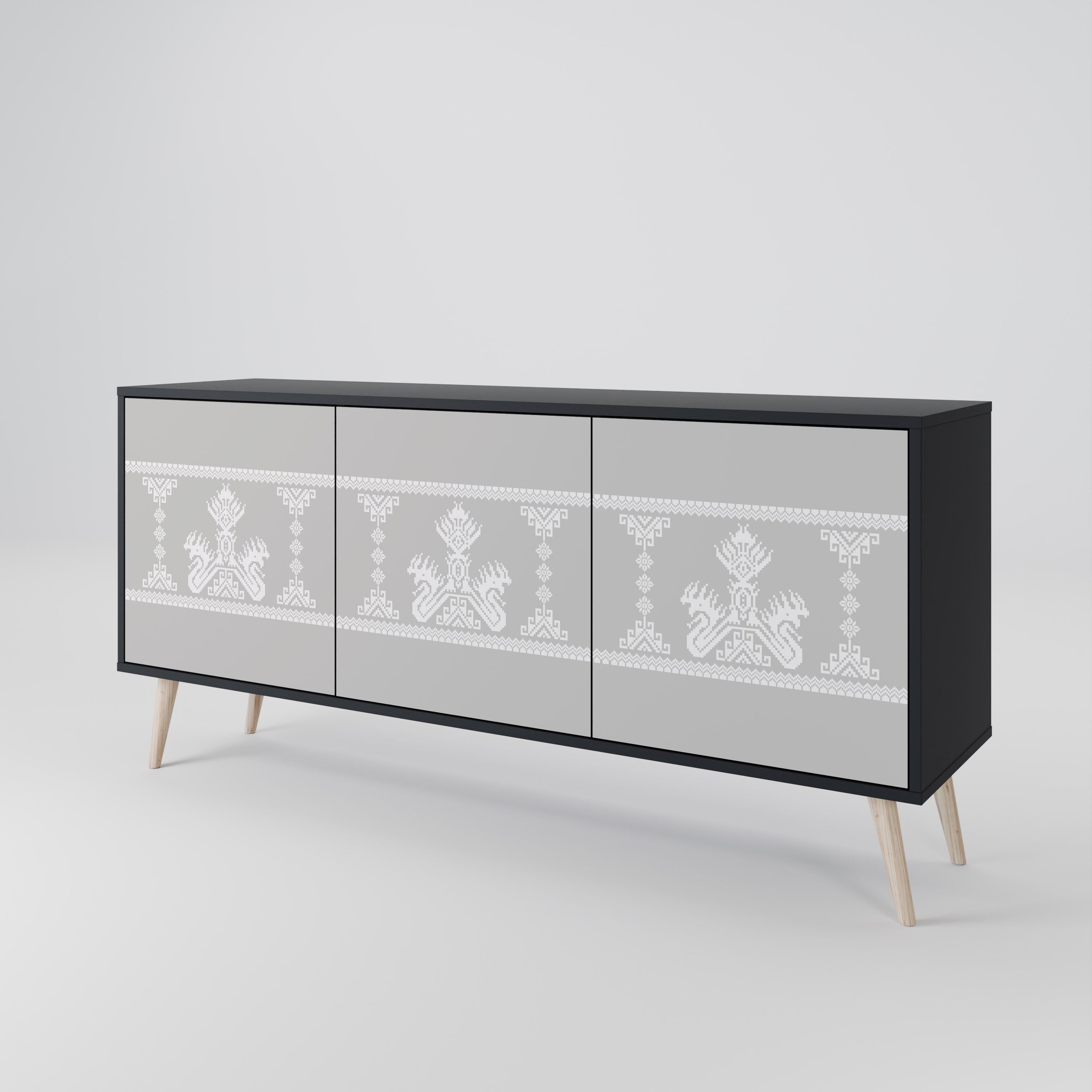 THAI GRAY 3-türiges Sideboard in schwarzem Finish