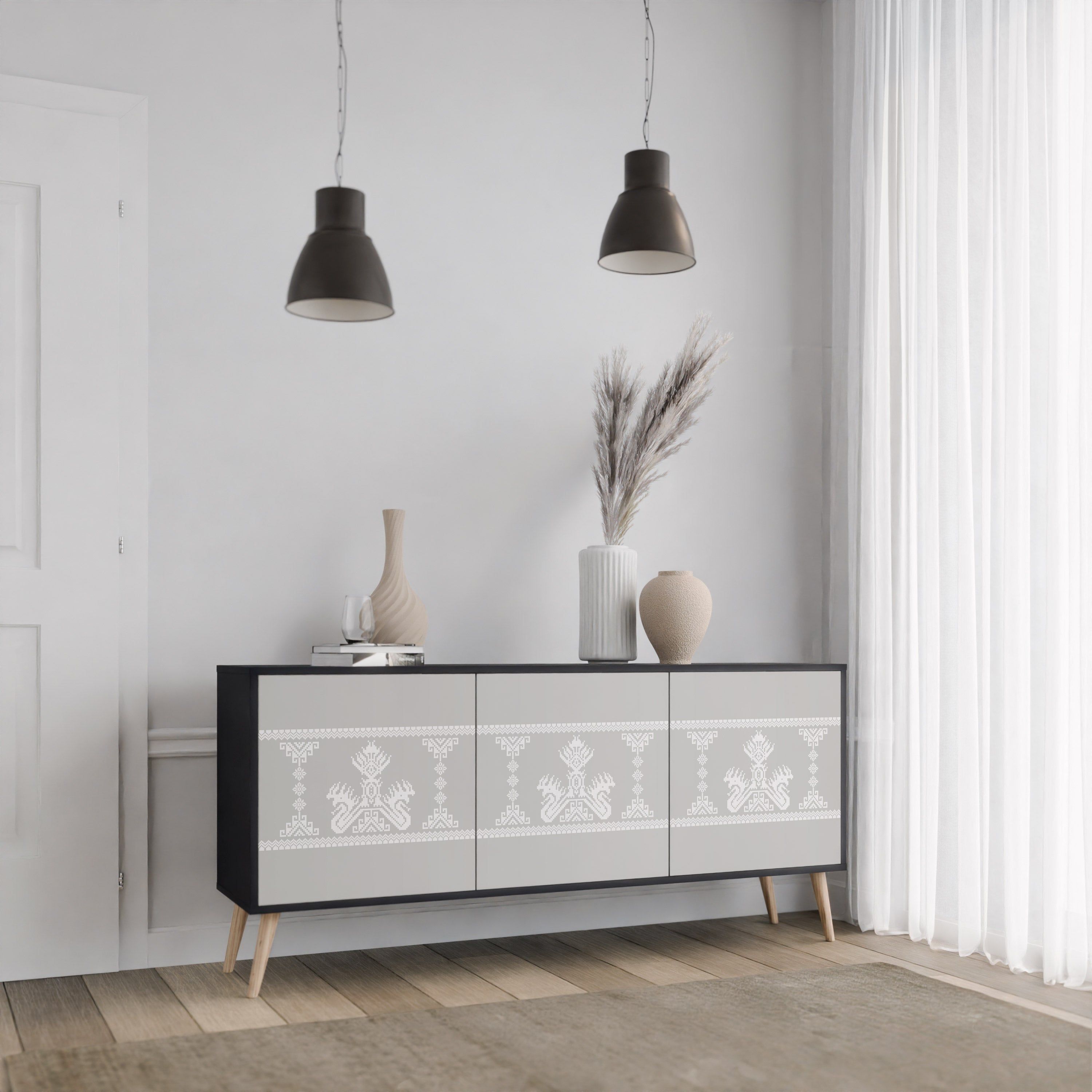 THAI GRAY 3-türiges Sideboard in schwarzem Finish