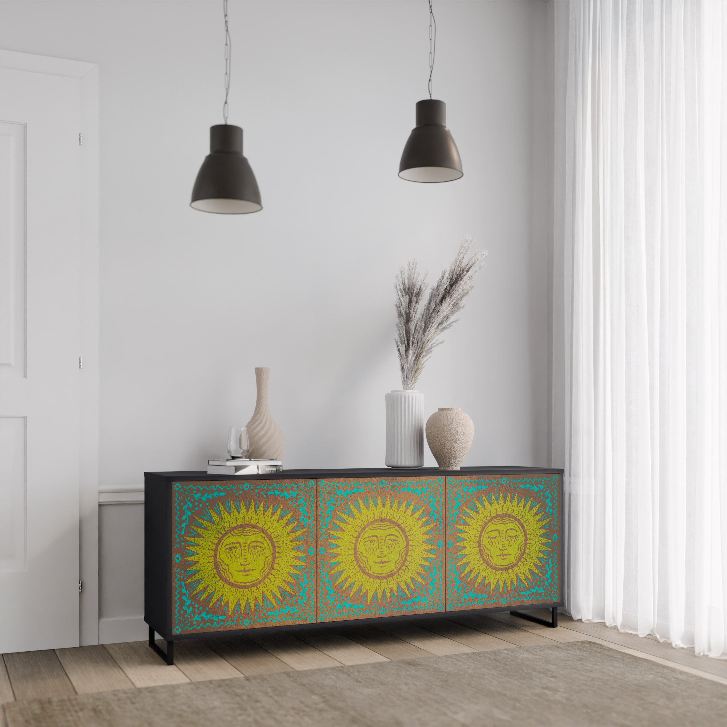 SUNSHINE EULOGY Sideboard mit 3 Türen in Schwarz