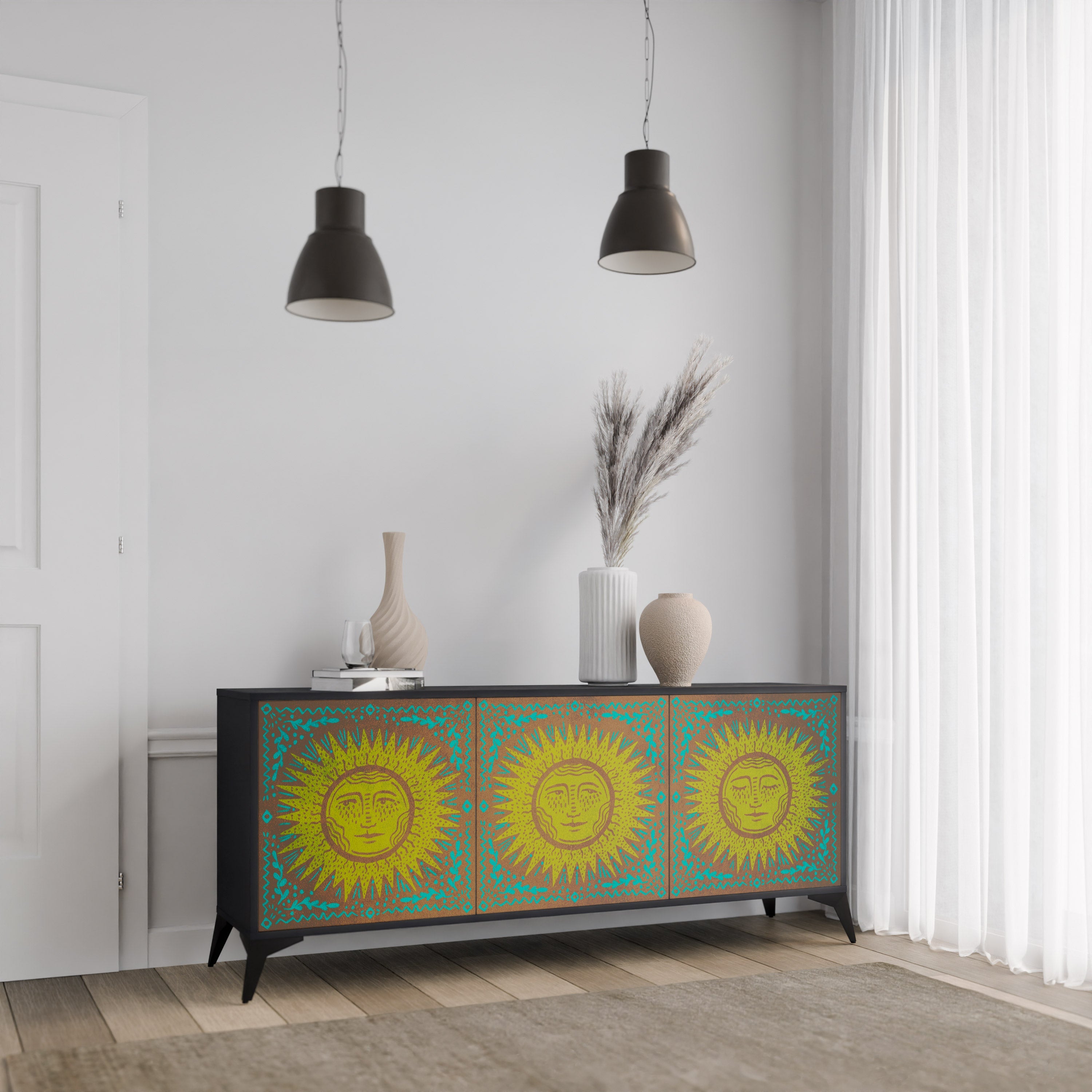 SUNSHINE EULOGY Sideboard mit 3 Türen in Schwarz