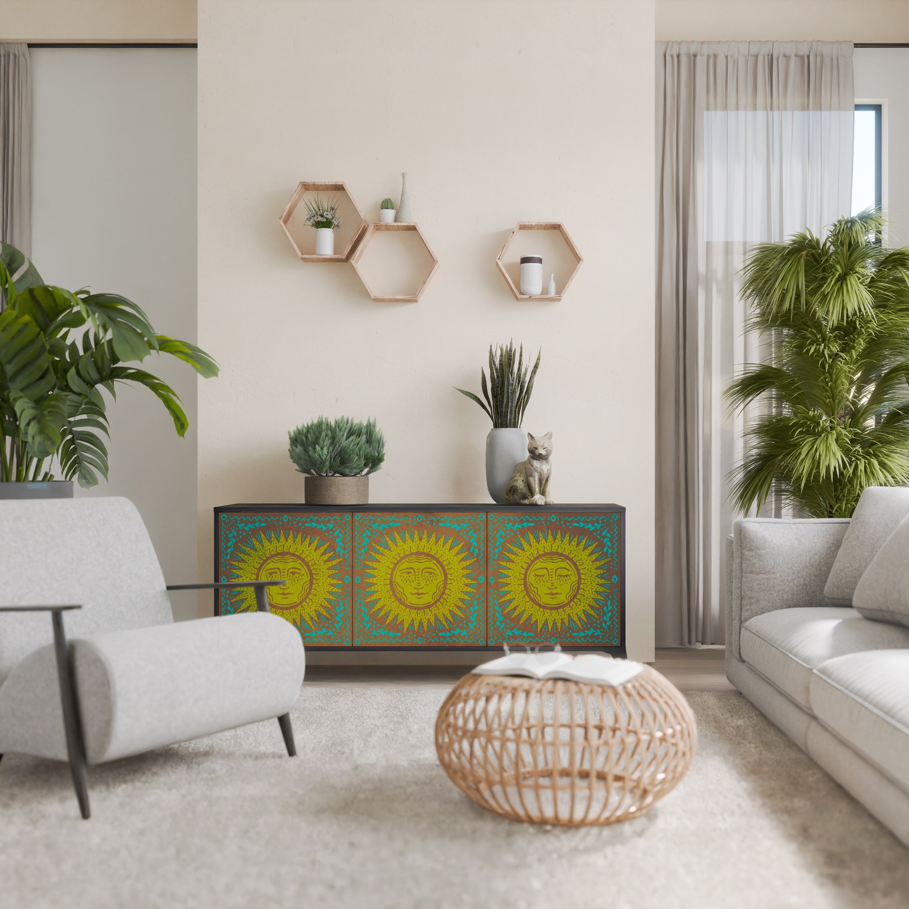 SUNSHINE EULOGY Sideboard mit 3 Türen in Schwarz