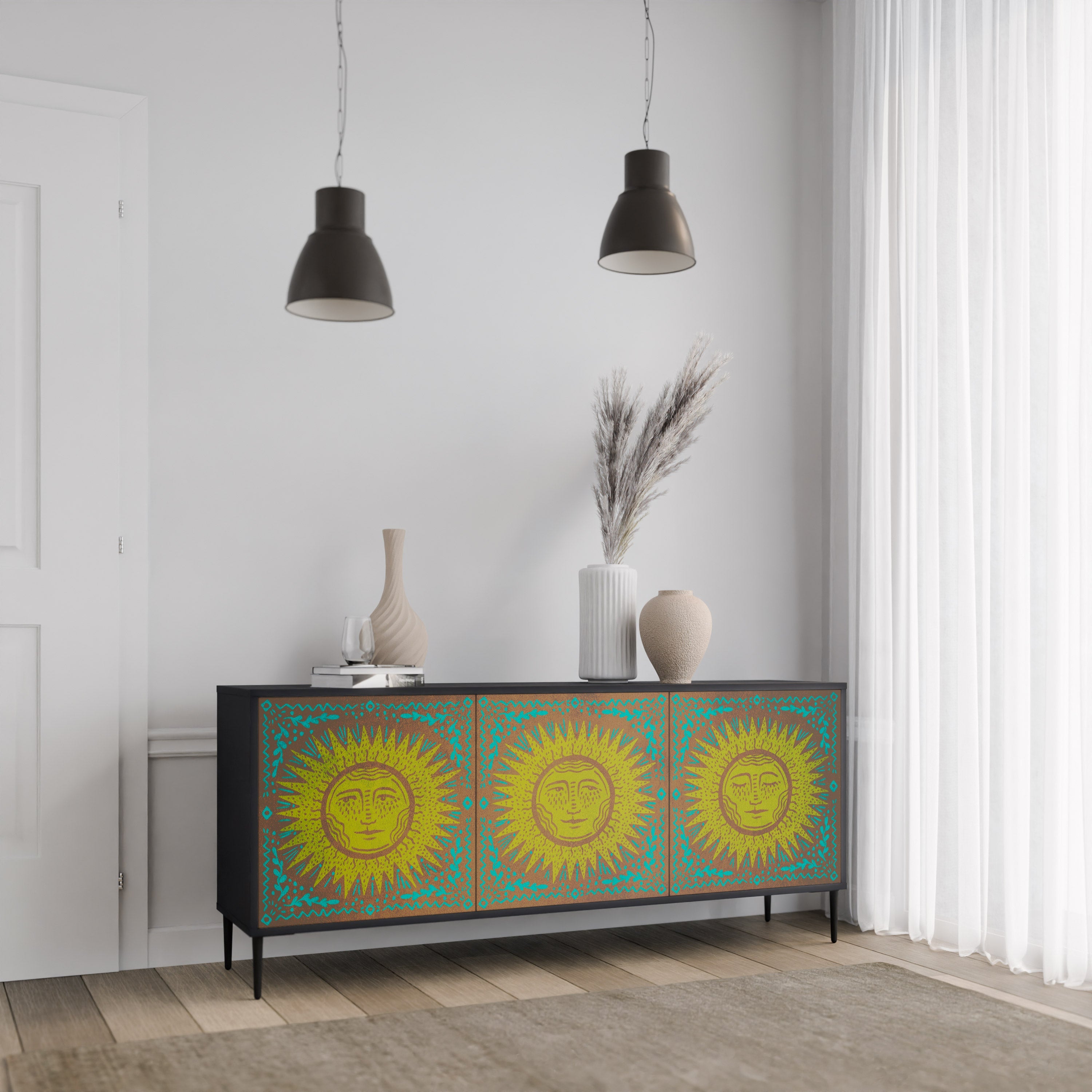 SUNSHINE EULOGY Sideboard mit 3 Türen in Schwarz