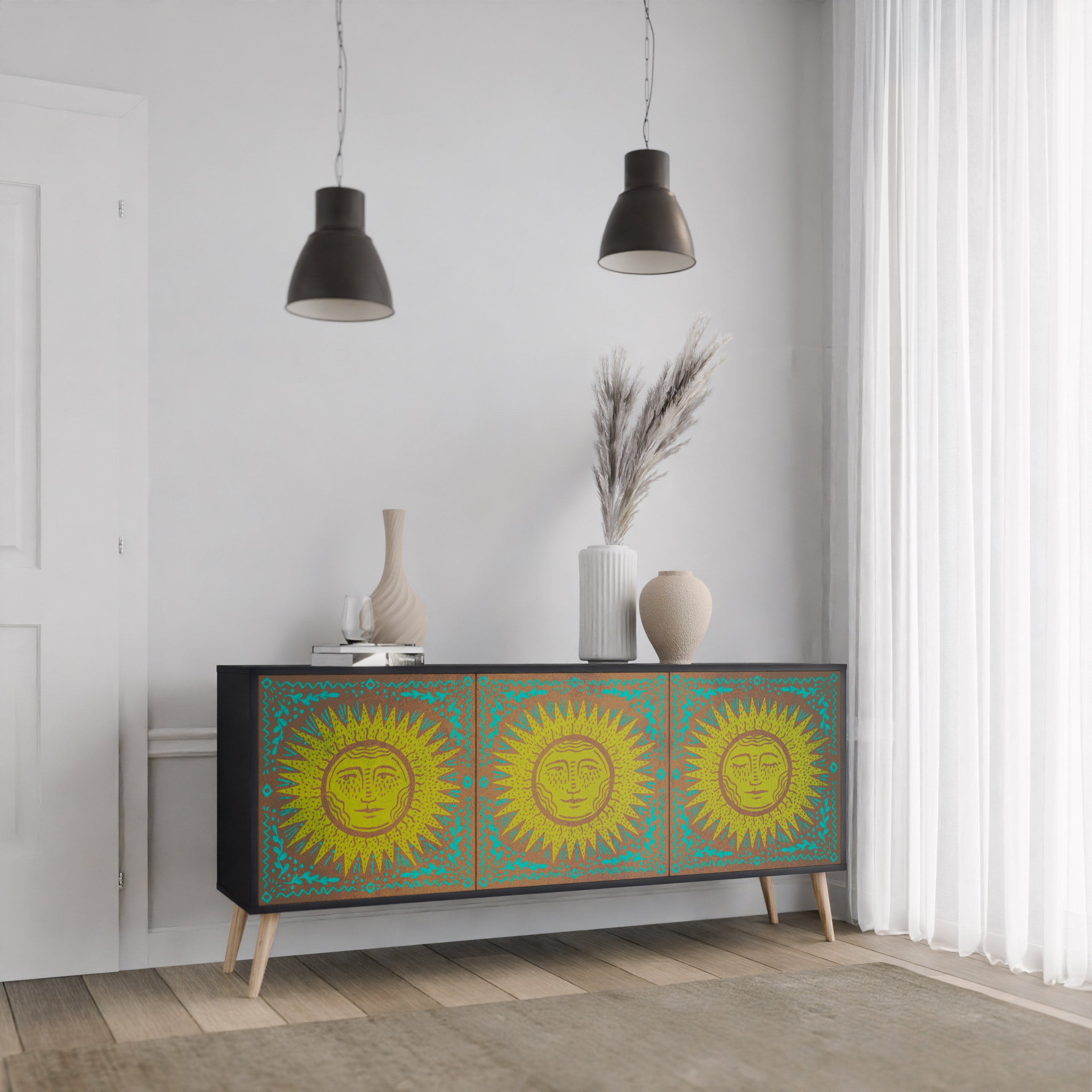 SUNSHINE EULOGY Sideboard mit 3 Türen in Schwarz