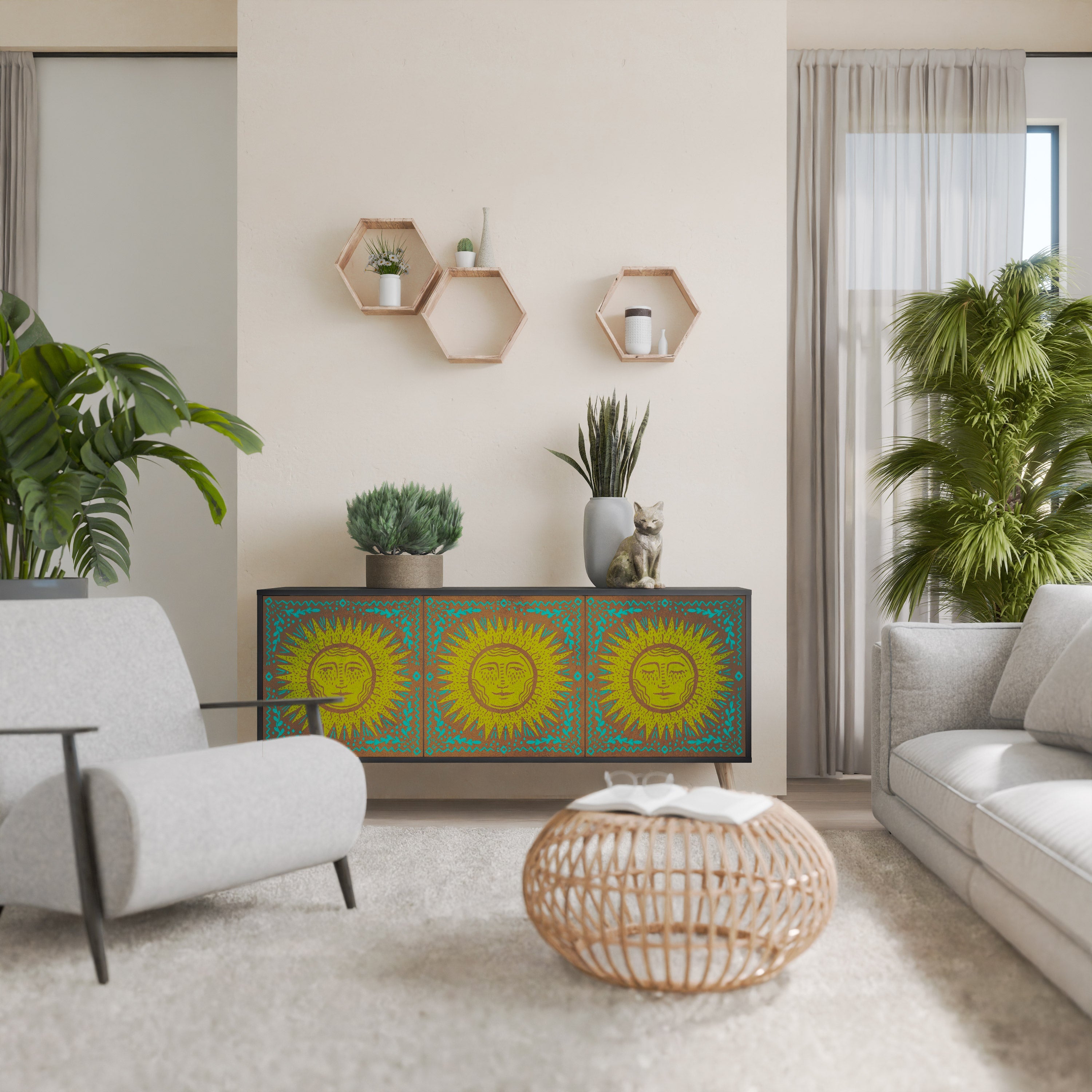 SUNSHINE EULOGY Sideboard mit 3 Türen in Schwarz