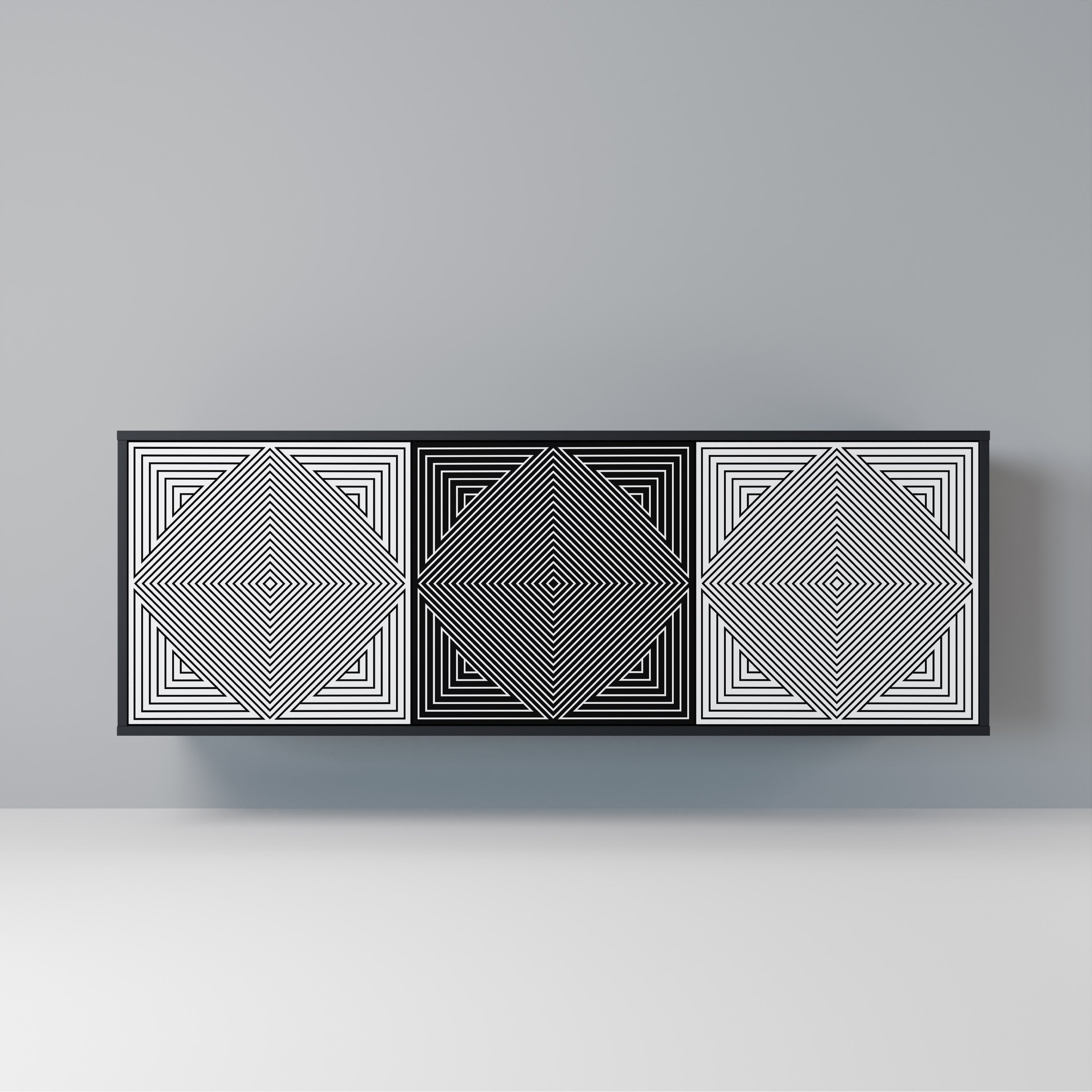 POLYGON ILLUSION 3-türiges Sideboard in Schwarz