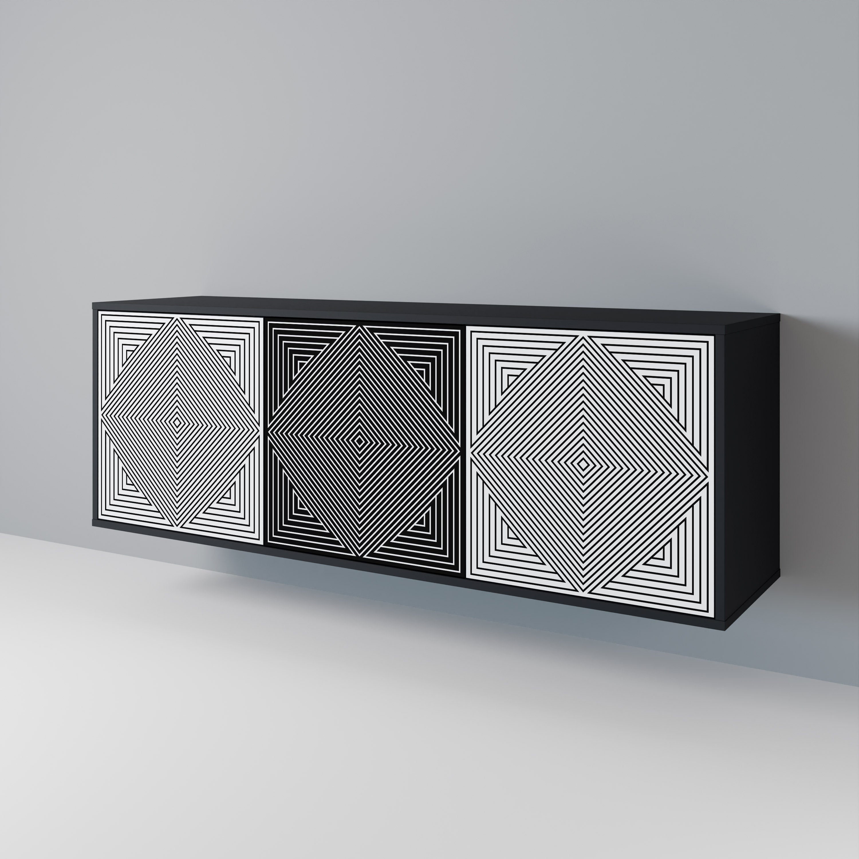POLYGON ILLUSION 3-türiges Sideboard in Schwarz