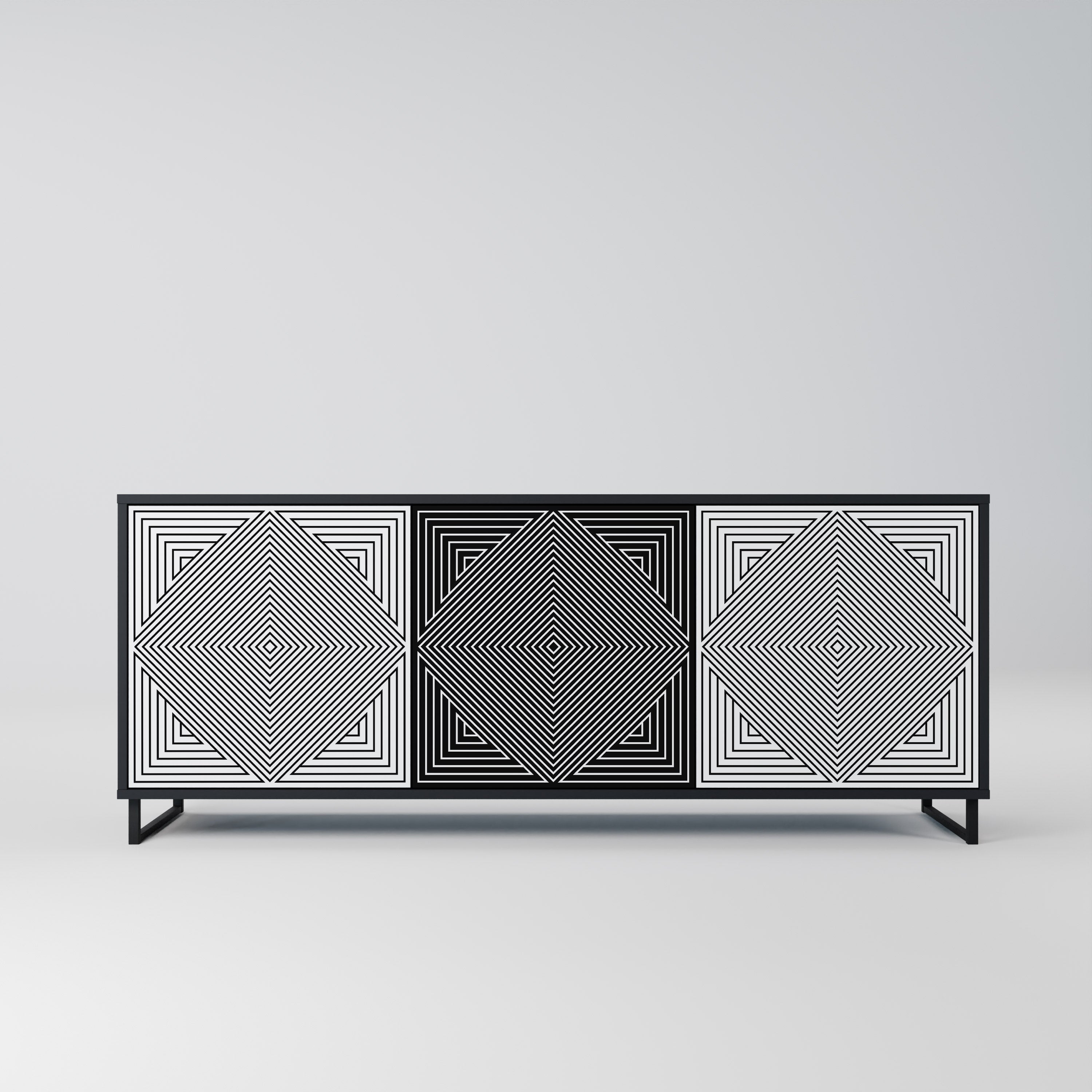 POLYGON ILLUSION 3-türiges Sideboard in Schwarz