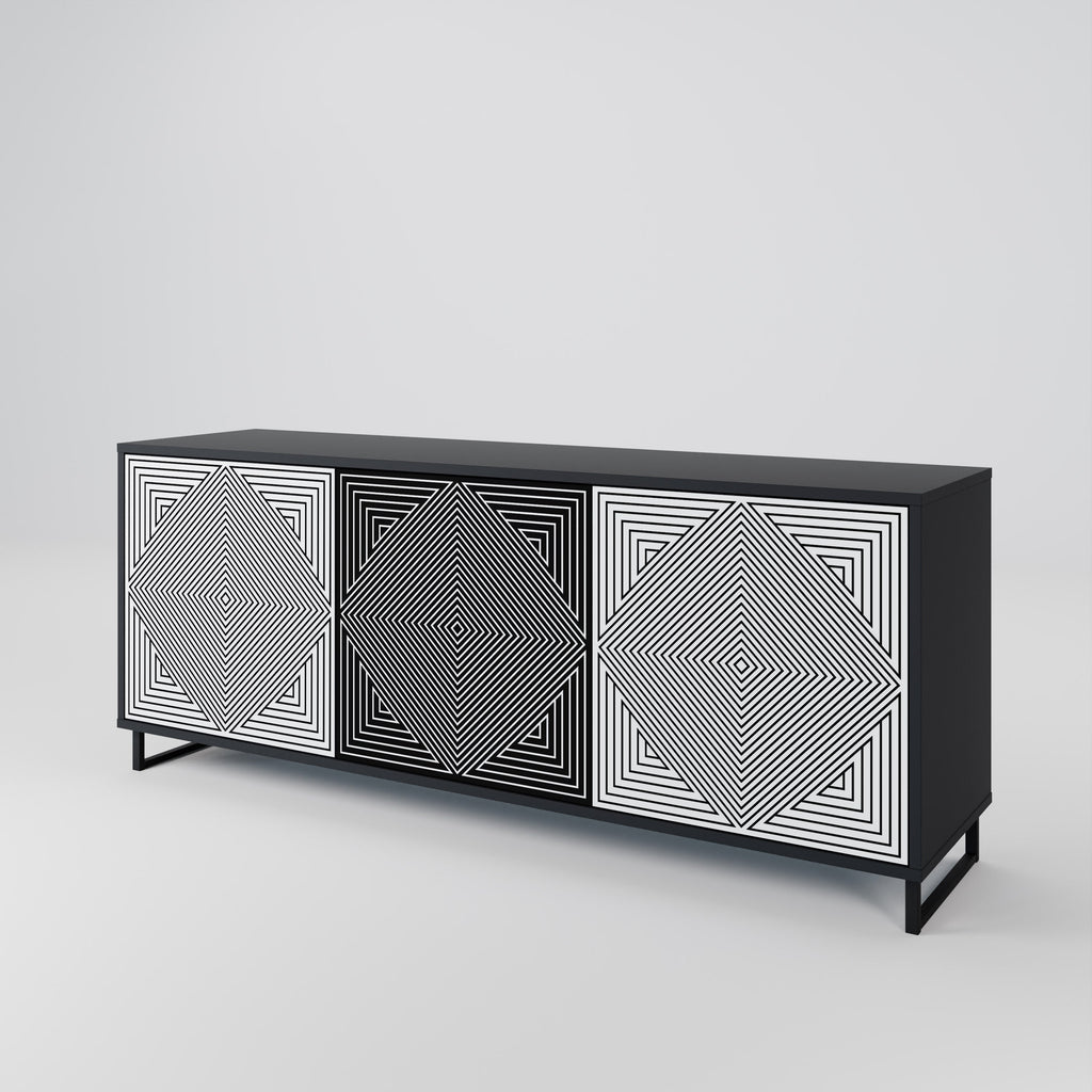 POLYGON ILLUSION 3-türiges Sideboard in Schwarz