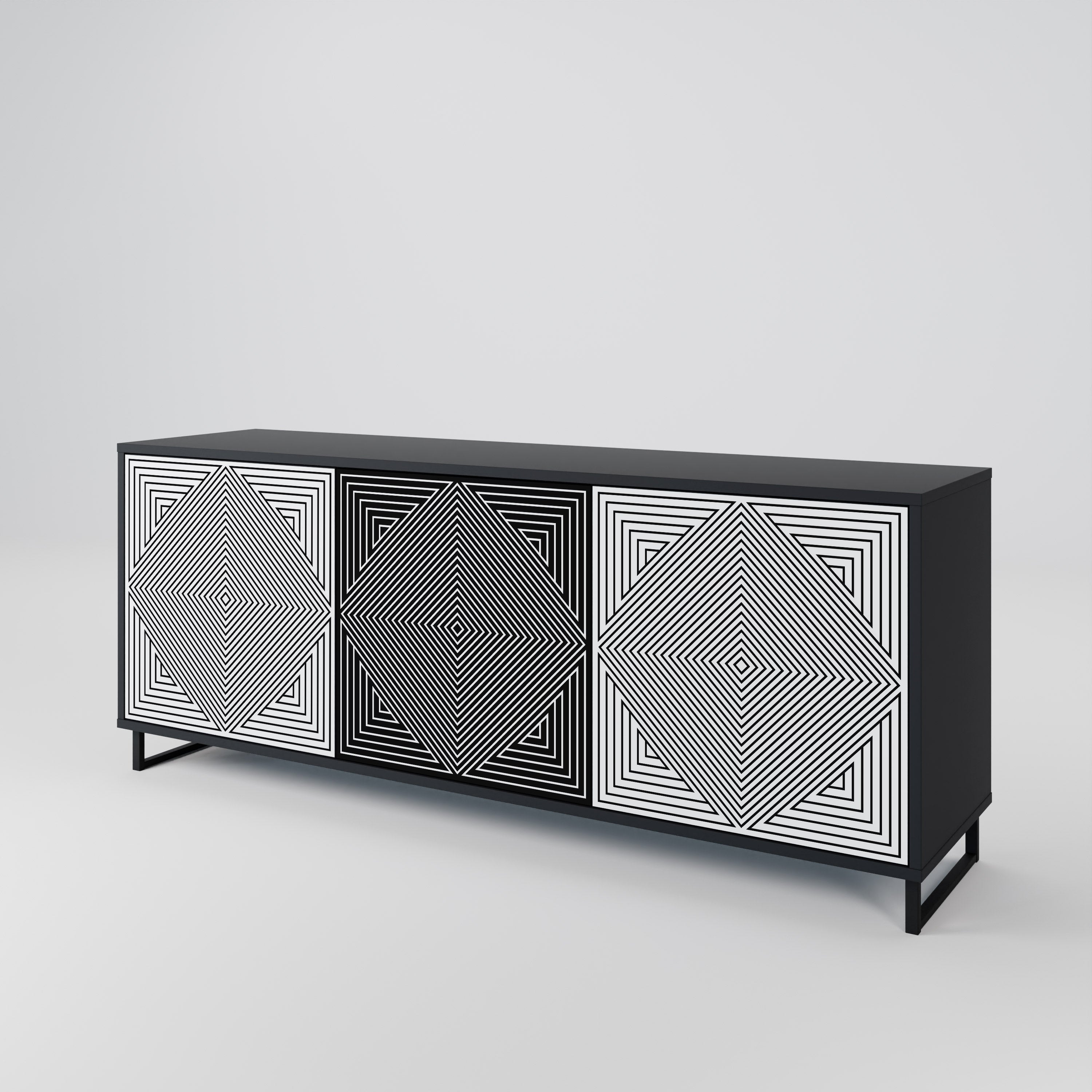 POLYGON ILLUSION 3-türiges Sideboard in Schwarz