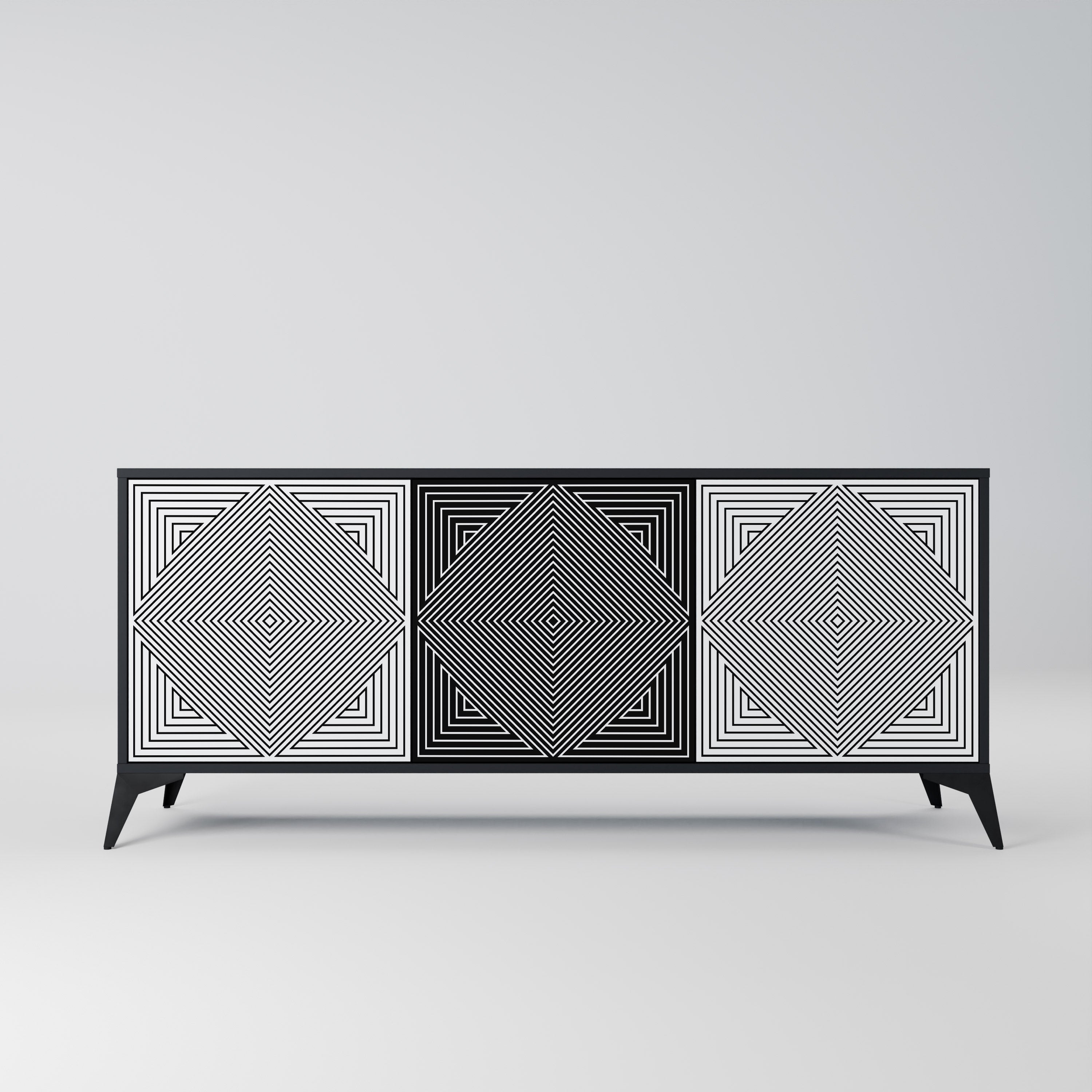 POLYGON ILLUSION 3-türiges Sideboard in Schwarz