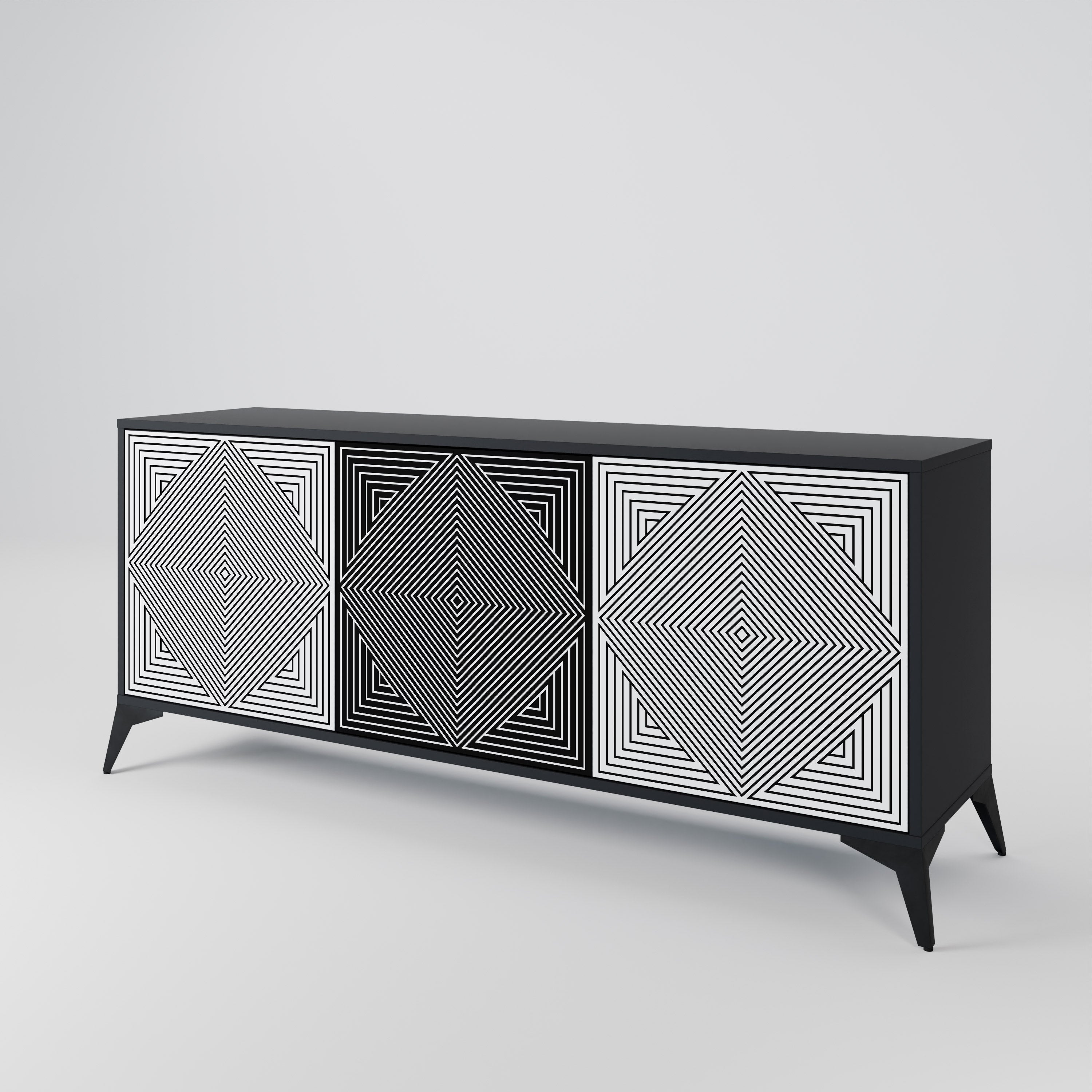 POLYGON ILLUSION 3-türiges Sideboard in Schwarz