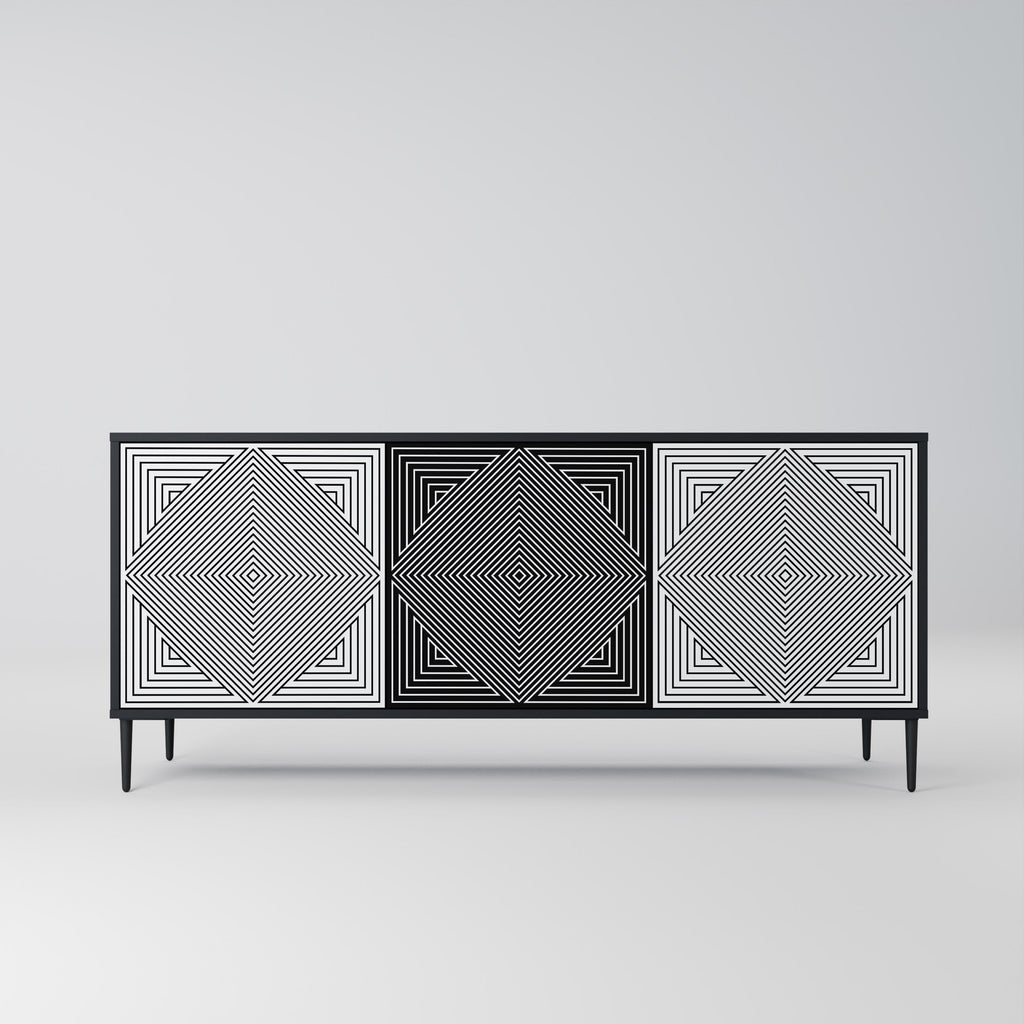 POLYGON ILLUSION 3-türiges Sideboard in Schwarz