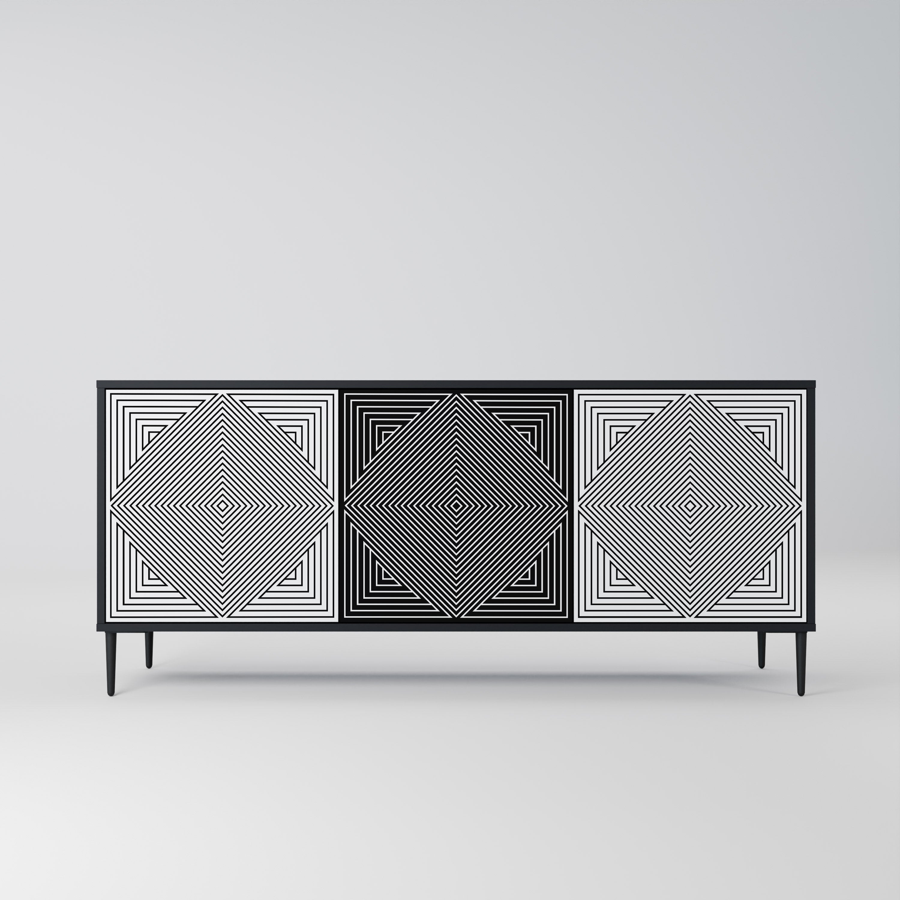 POLYGON ILLUSION 3-türiges Sideboard in Schwarz