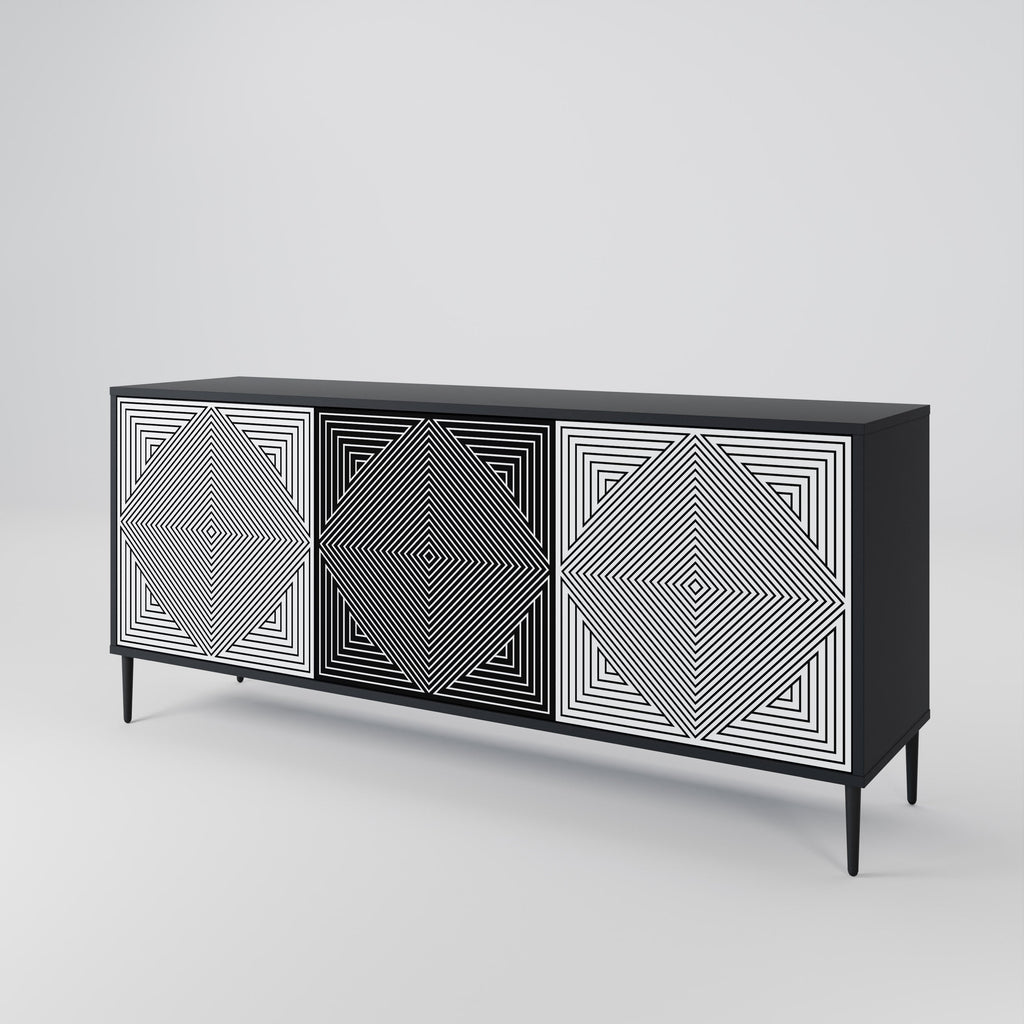 POLYGON ILLUSION 3-türiges Sideboard in Schwarz